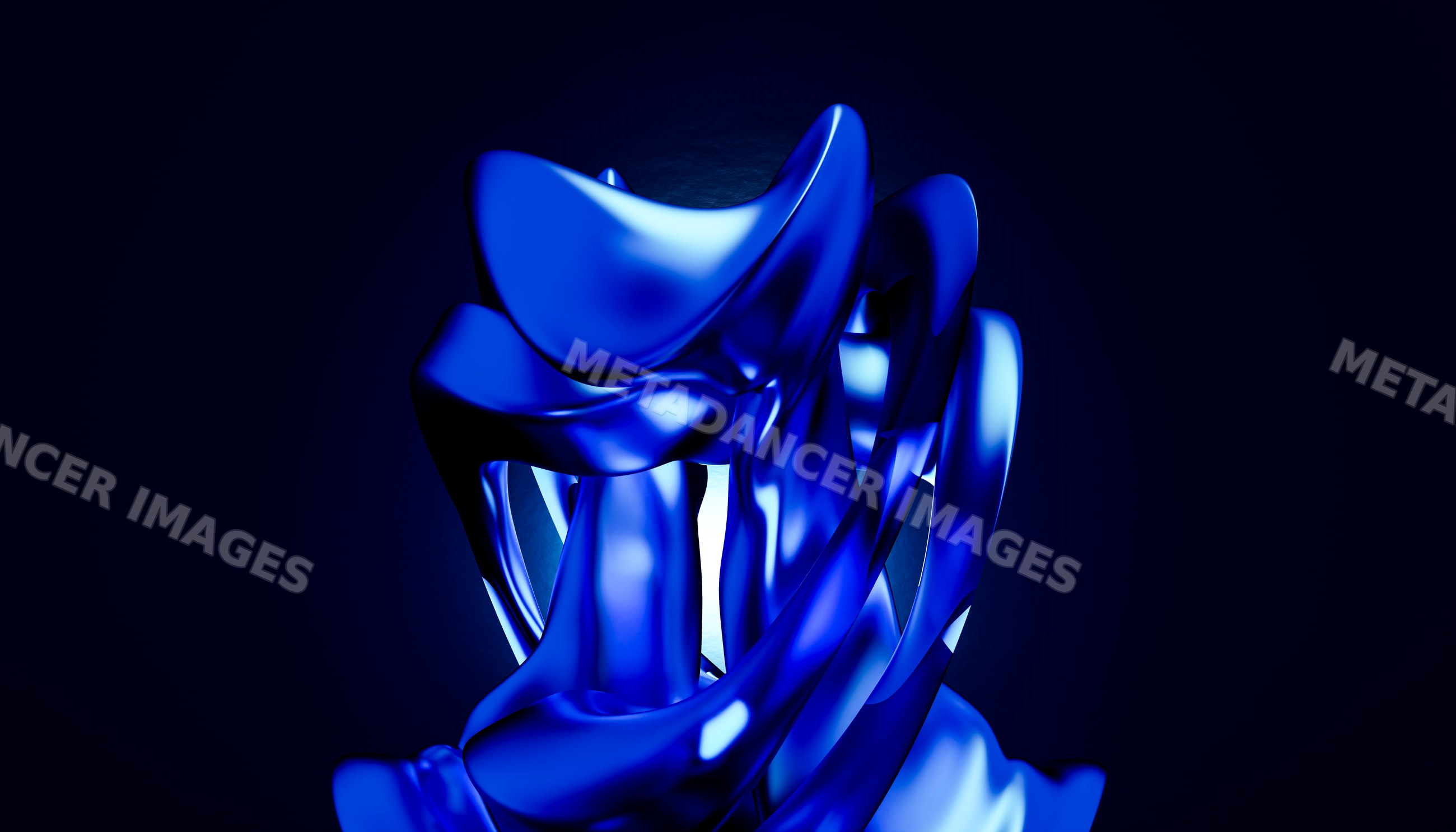Abstract blue modern sculpture with smooth flowing curved shapes