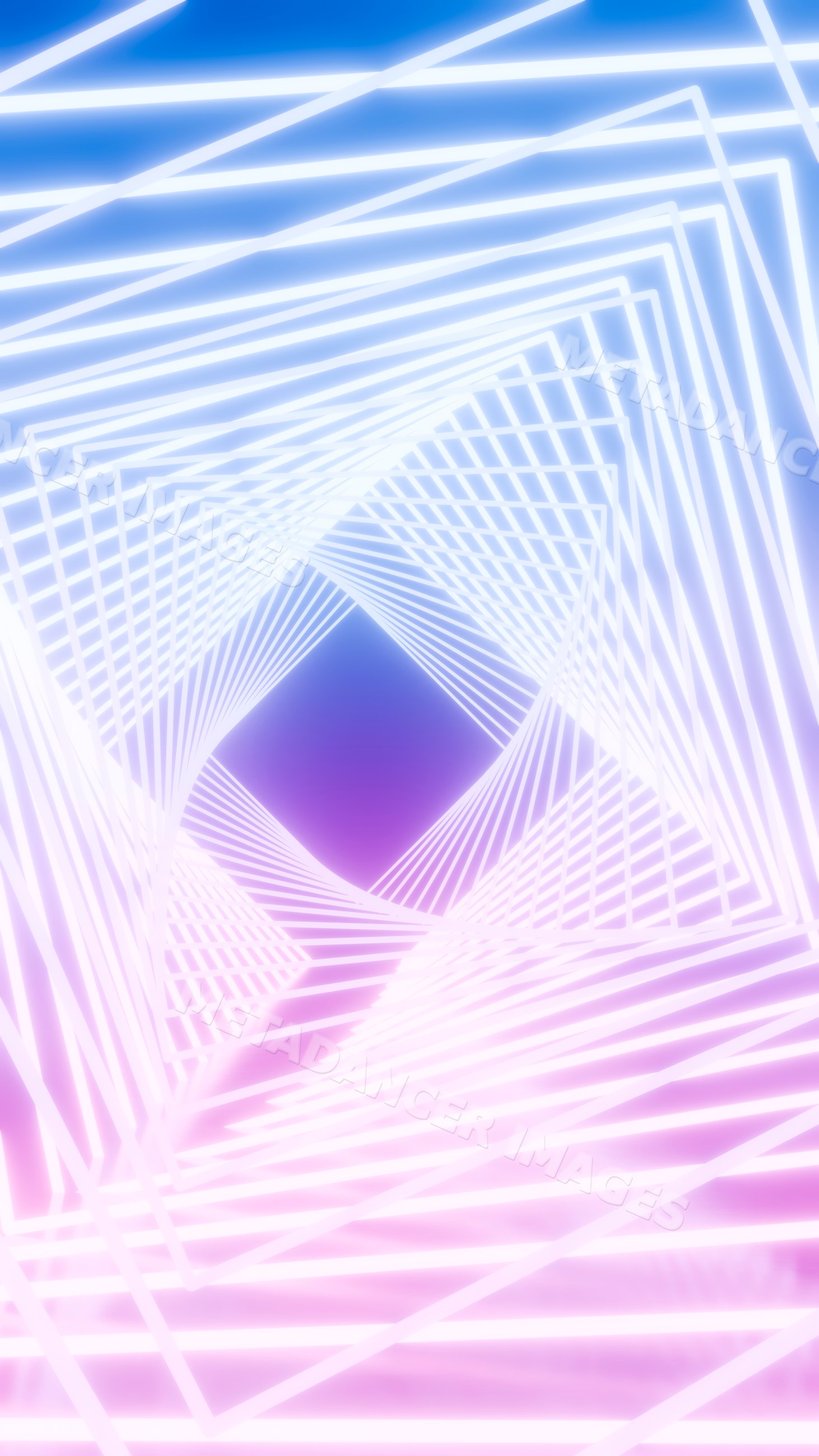 Abstract glowing geometric tunnel with neon squares
