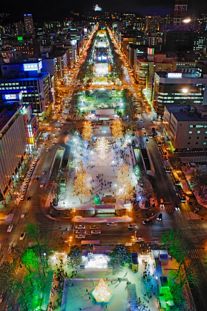 Sapporo snow festival illuminated at night