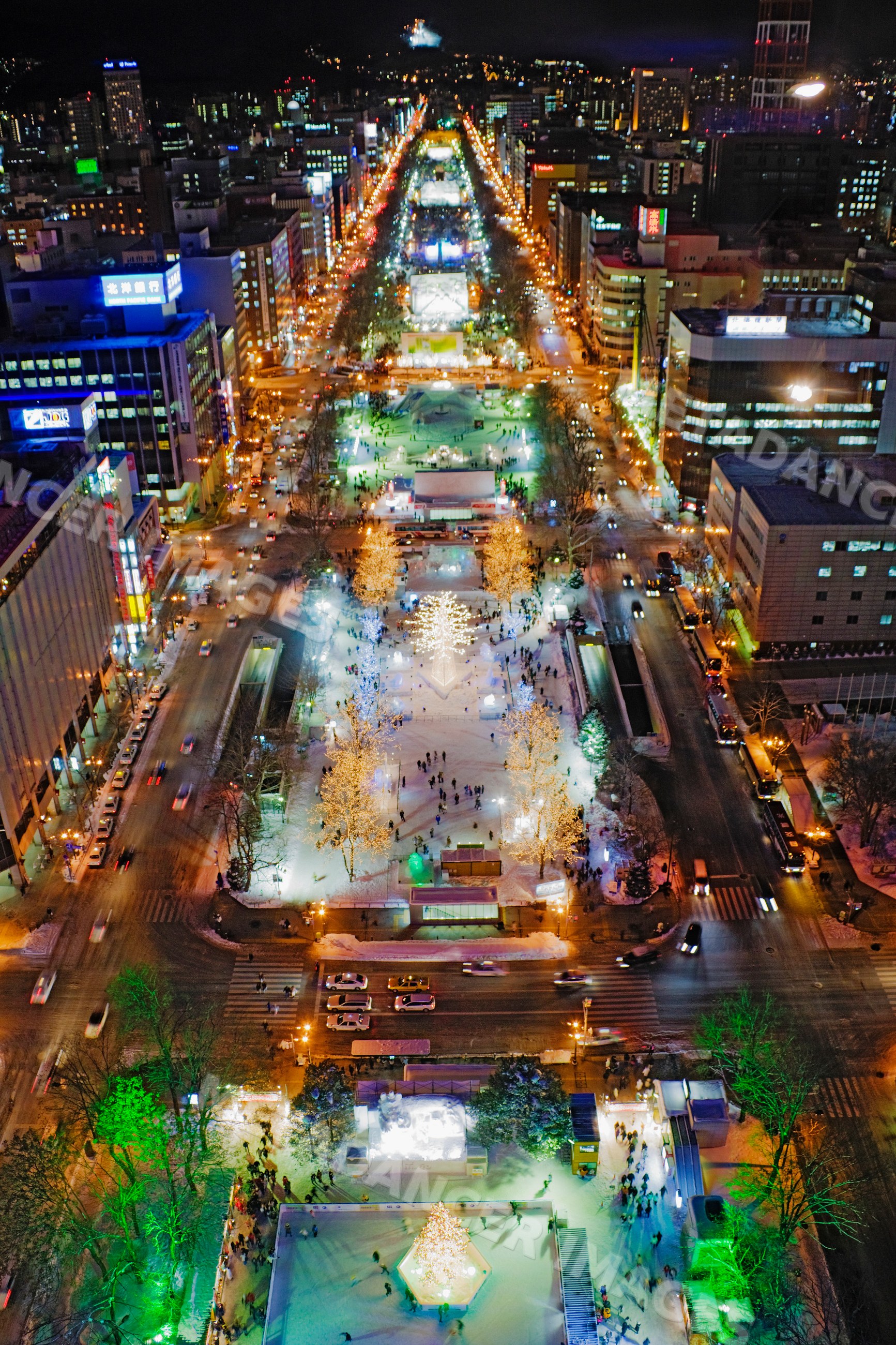 Sapporo snow festival illuminated at night