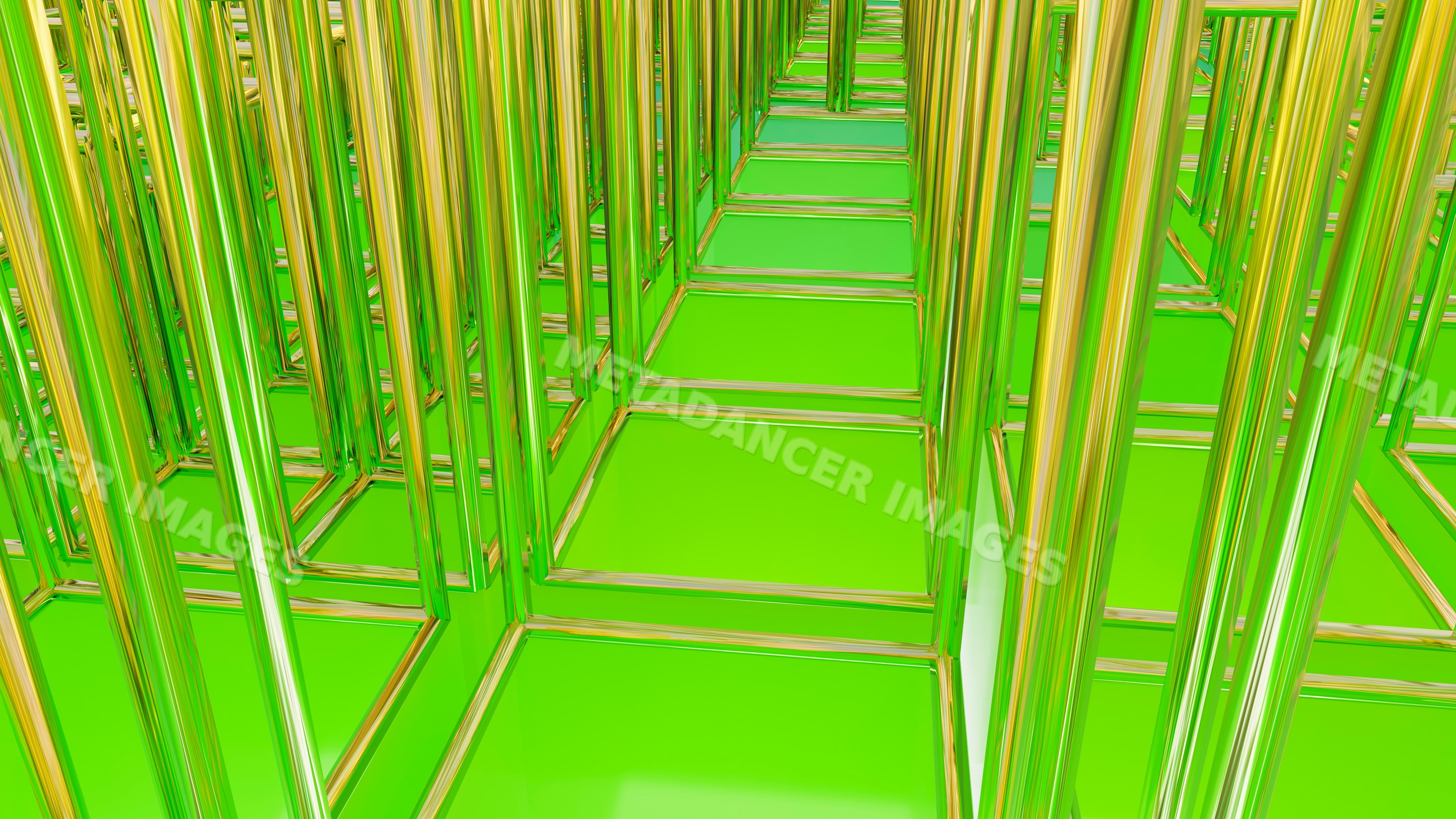 Transparent green glass cubes arranged in geometric pattern