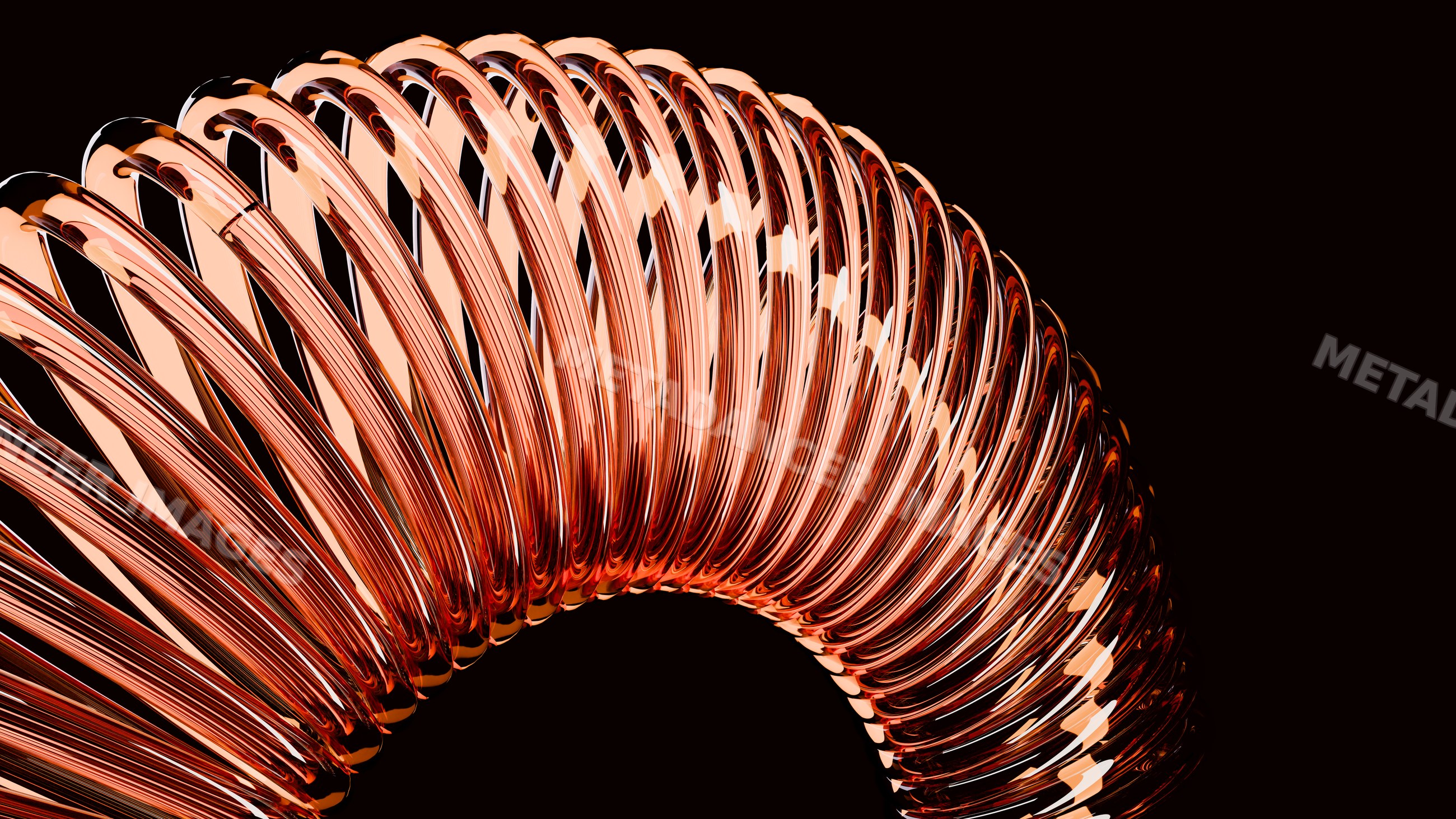 Curved shiny copper-colored metal spring coil isolated