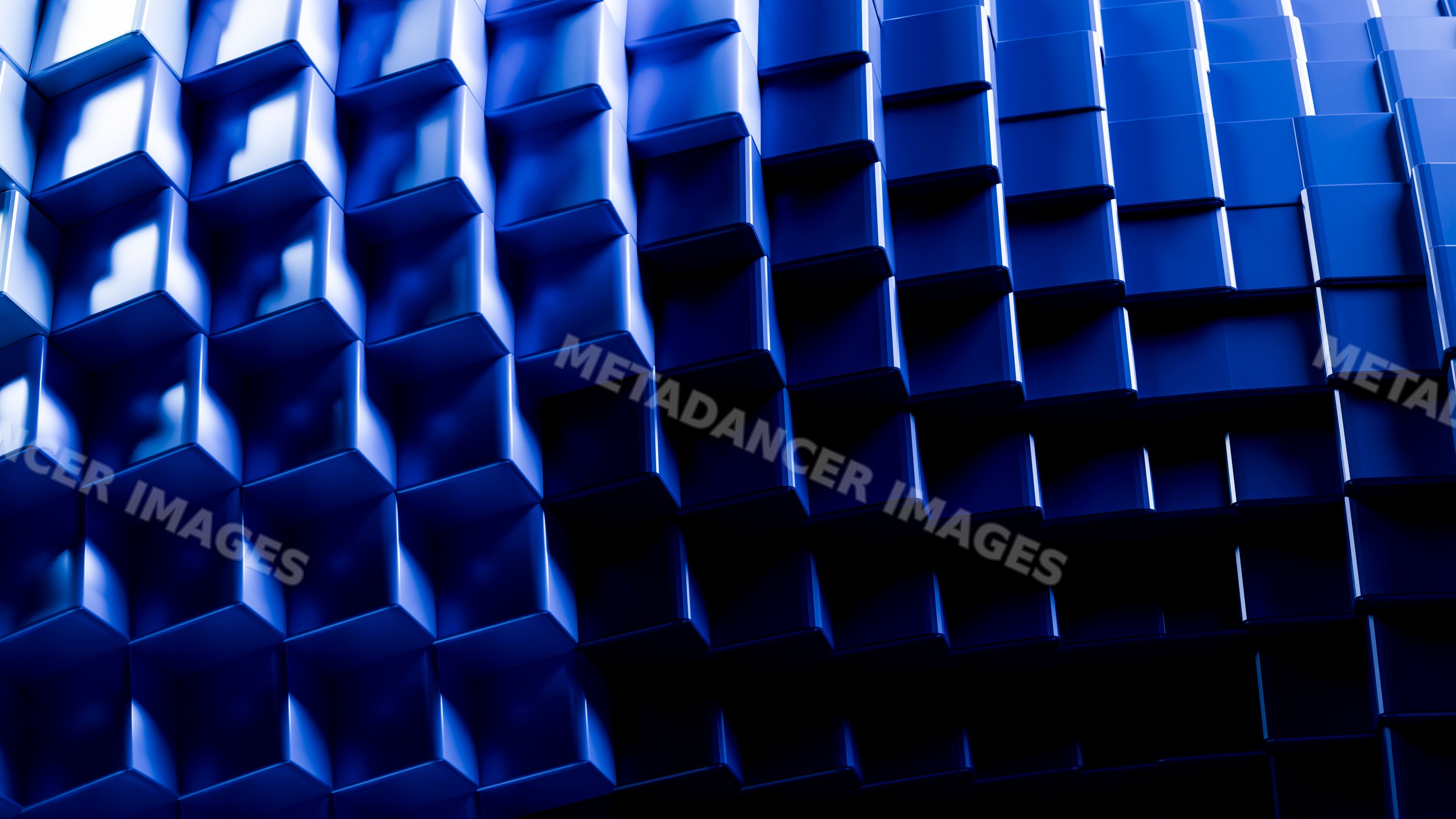 Blue 3d cubes forming abstract geometric pattern