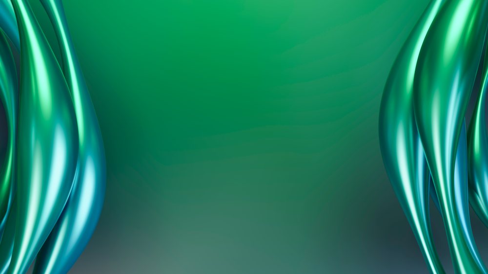 Abstract green fluid shapes with shiny surfaces