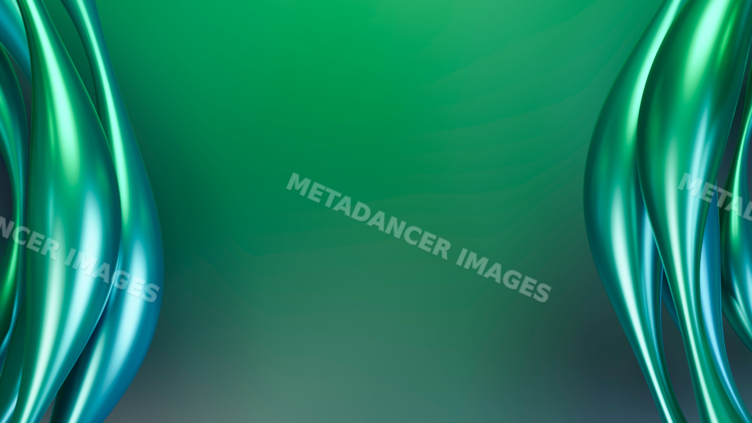 Abstract green fluid shapes with shiny surfaces