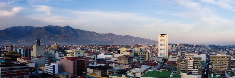 Cityscape of san jose, costa rica with banco nacional building