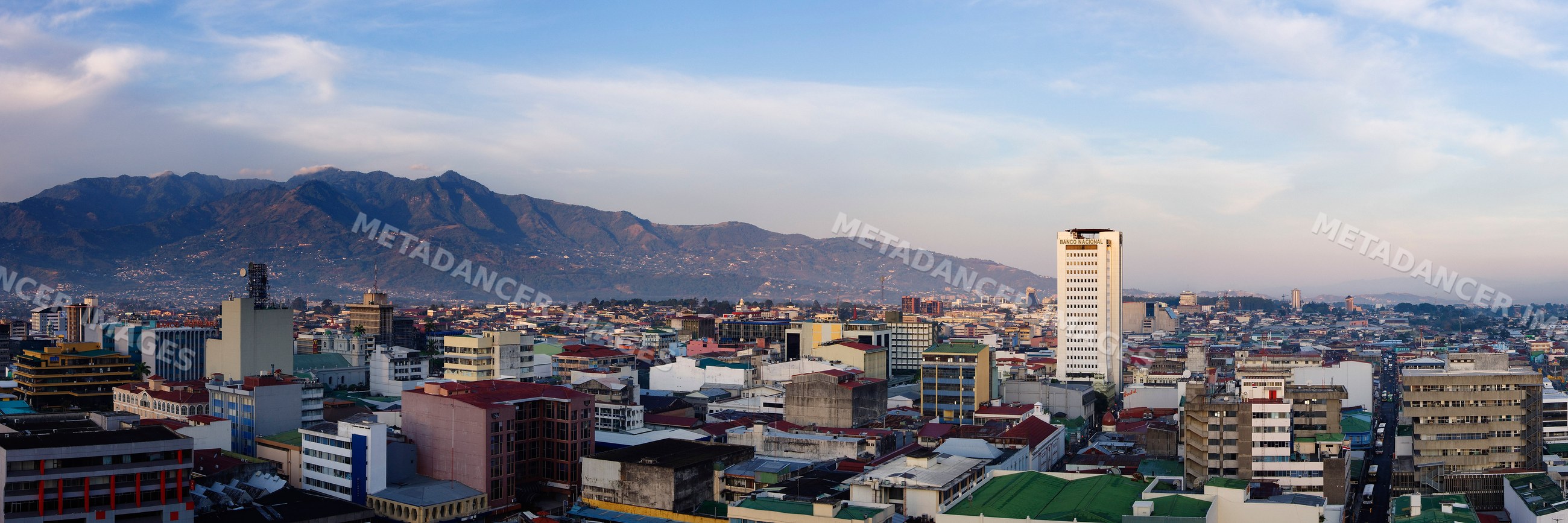 Cityscape of san jose, costa rica with banco nacional building