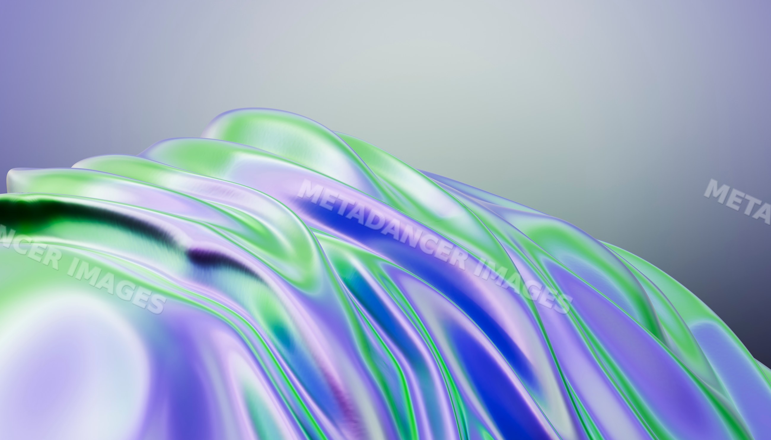 A smooth abstract surface with glossy green and blue fluid waves