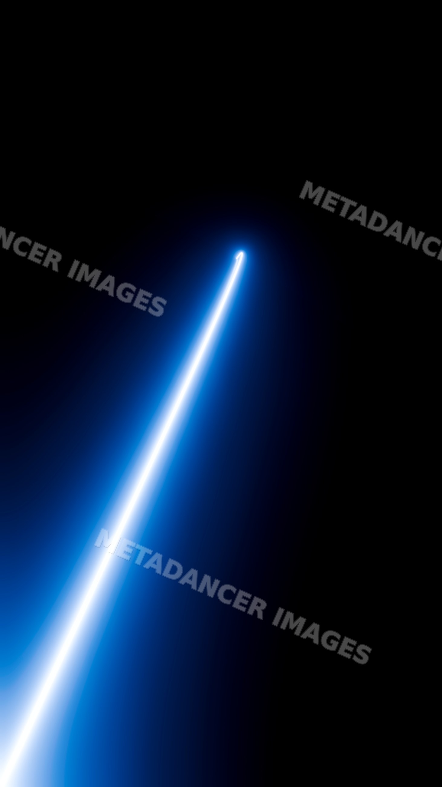 Blue glowing light streak with radiant trail on dark background
