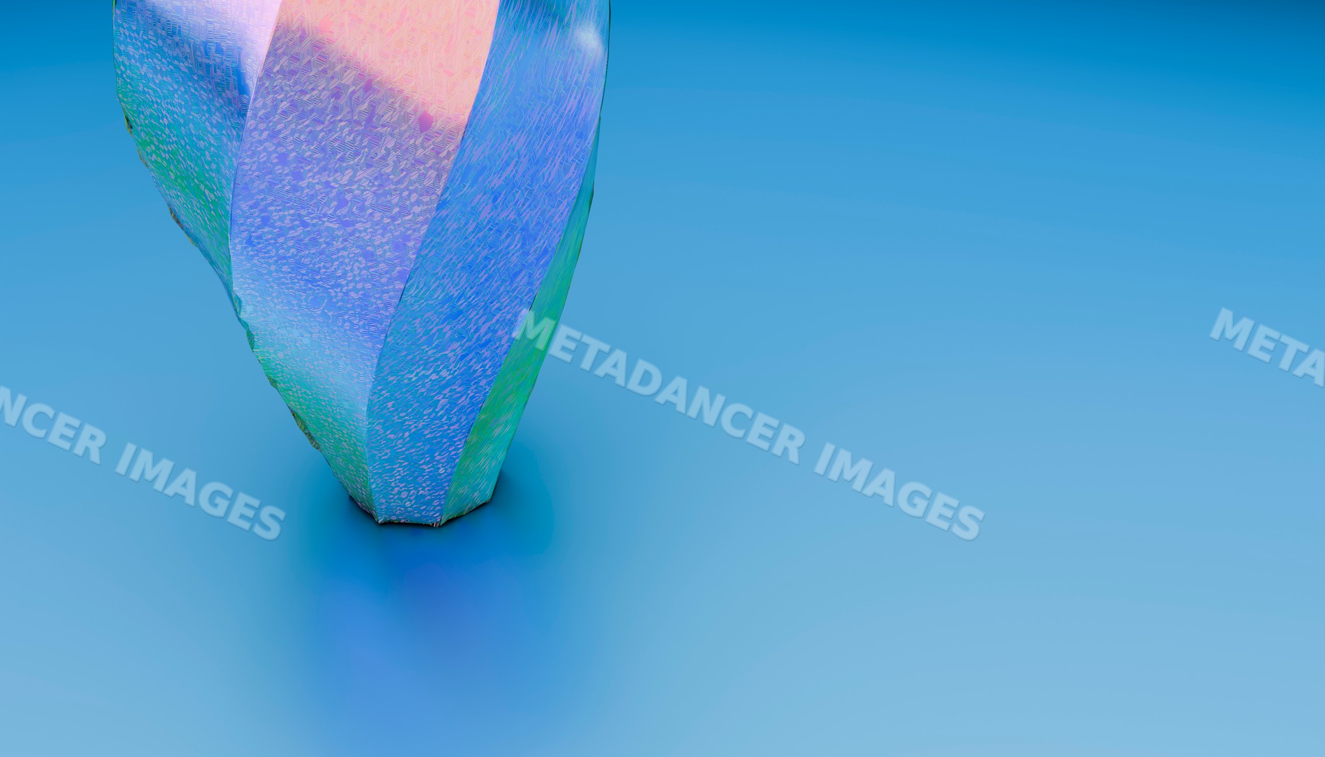Colorful abstract modern sculpture with textured surface on blue