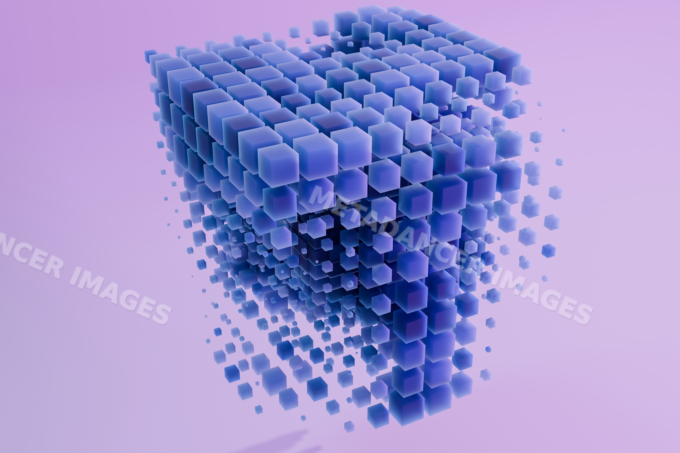Blue 3d cubes floating in abstract render background