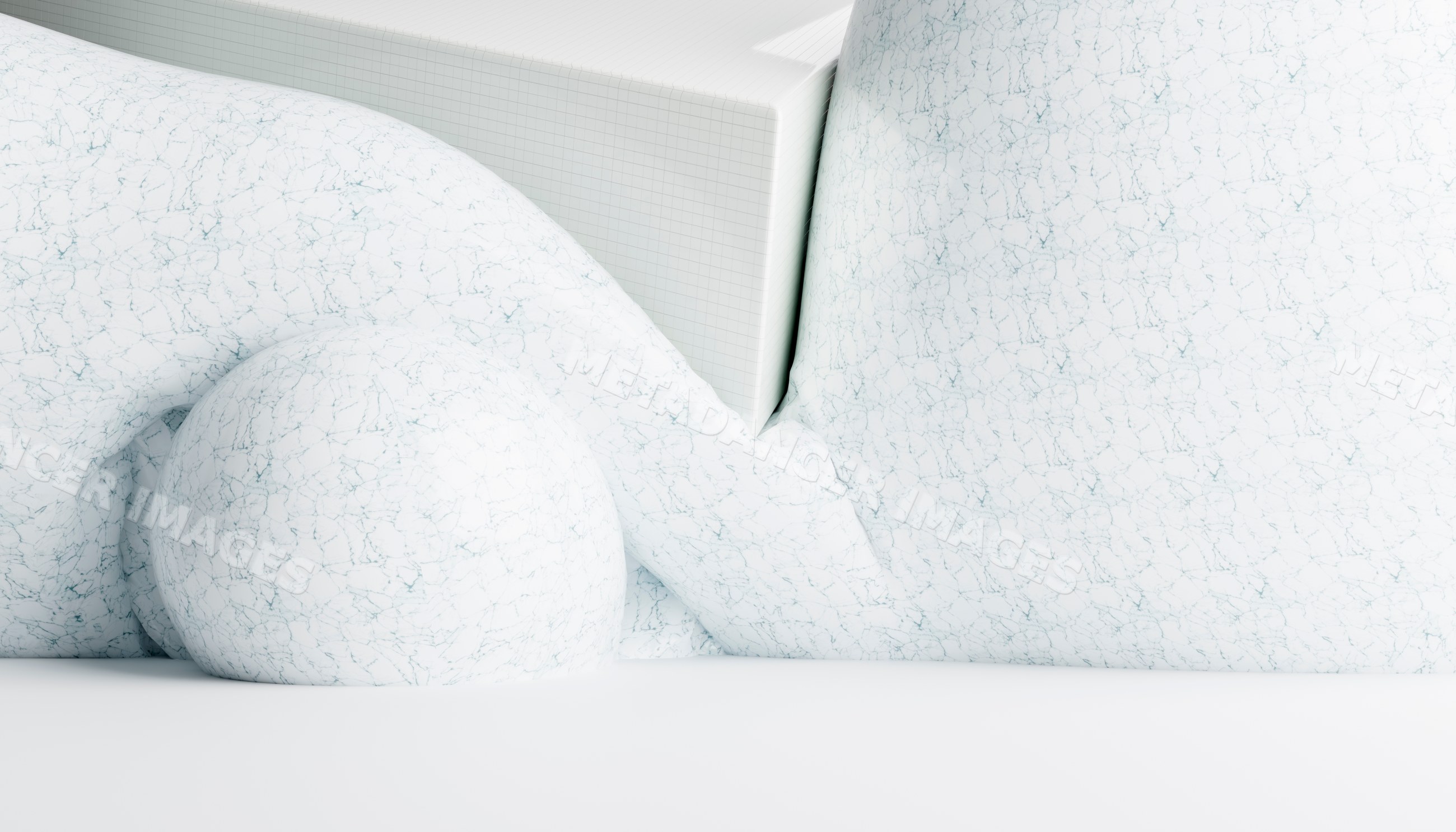 3d rendering of abstract white marble geometric shapes on white