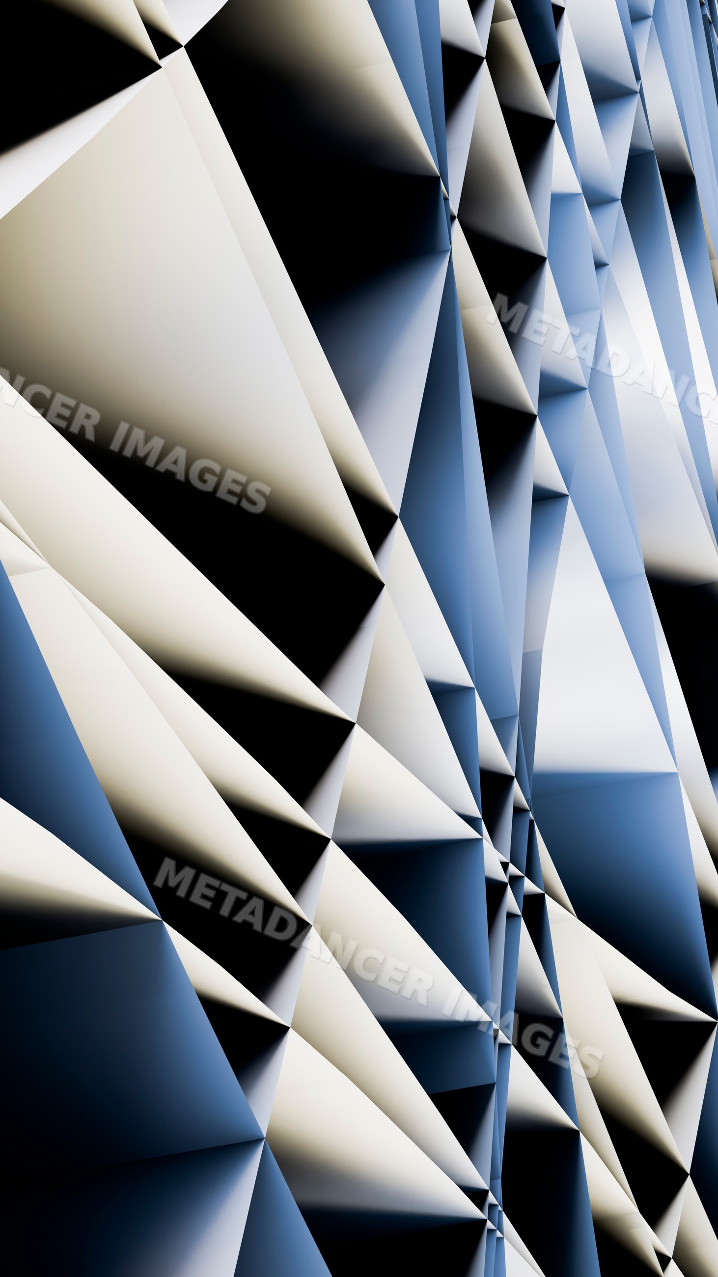 Geometric abstract pattern of blue and beige 3d triangular facets