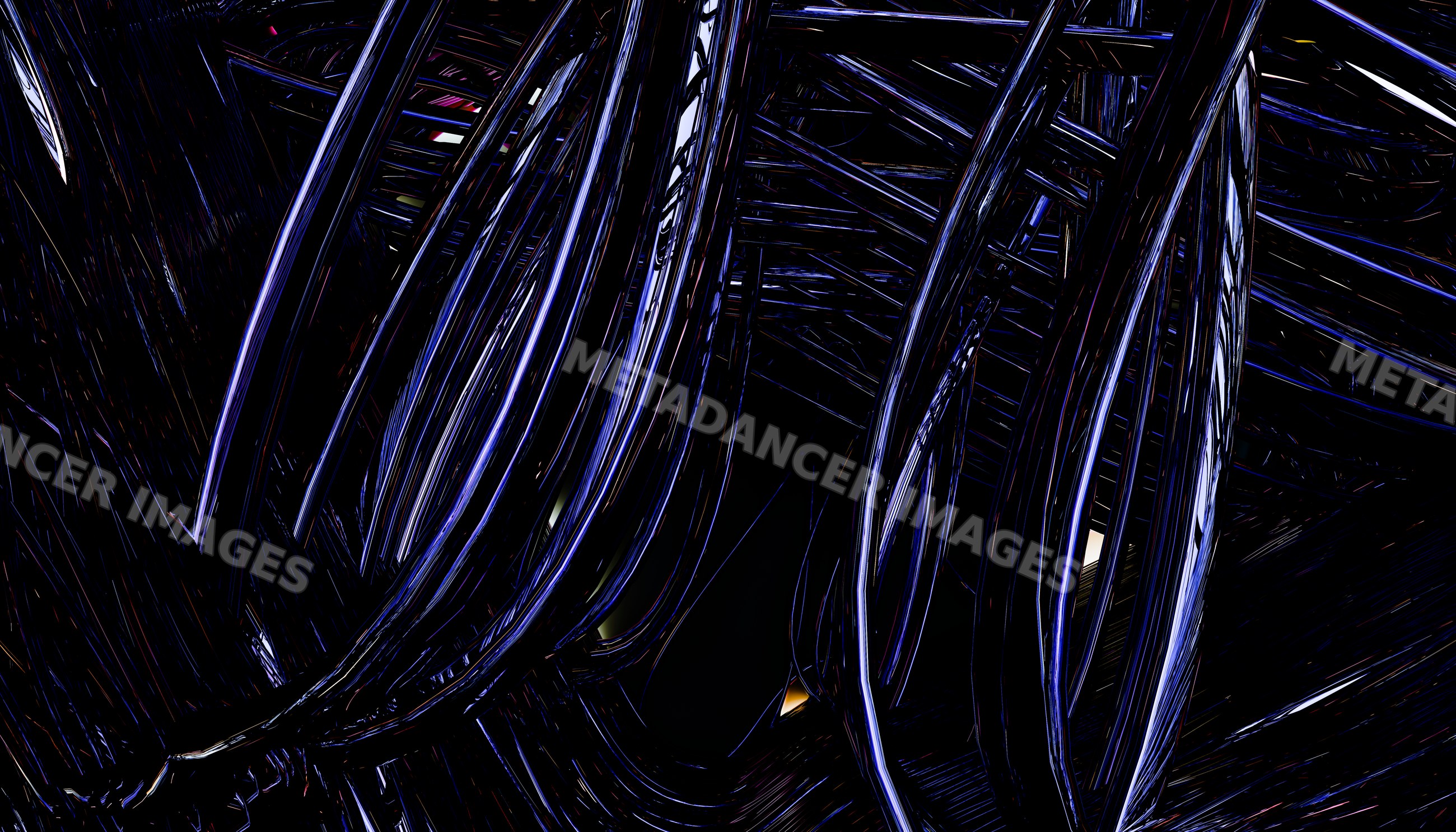 Close-up of tangled Black wires with glossy surfaces on a dark