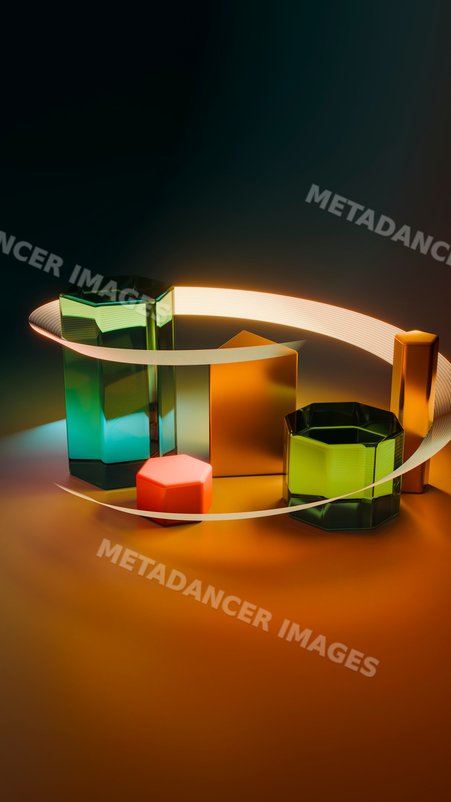 Abstract digital illustration of colorful glass geometric shapes