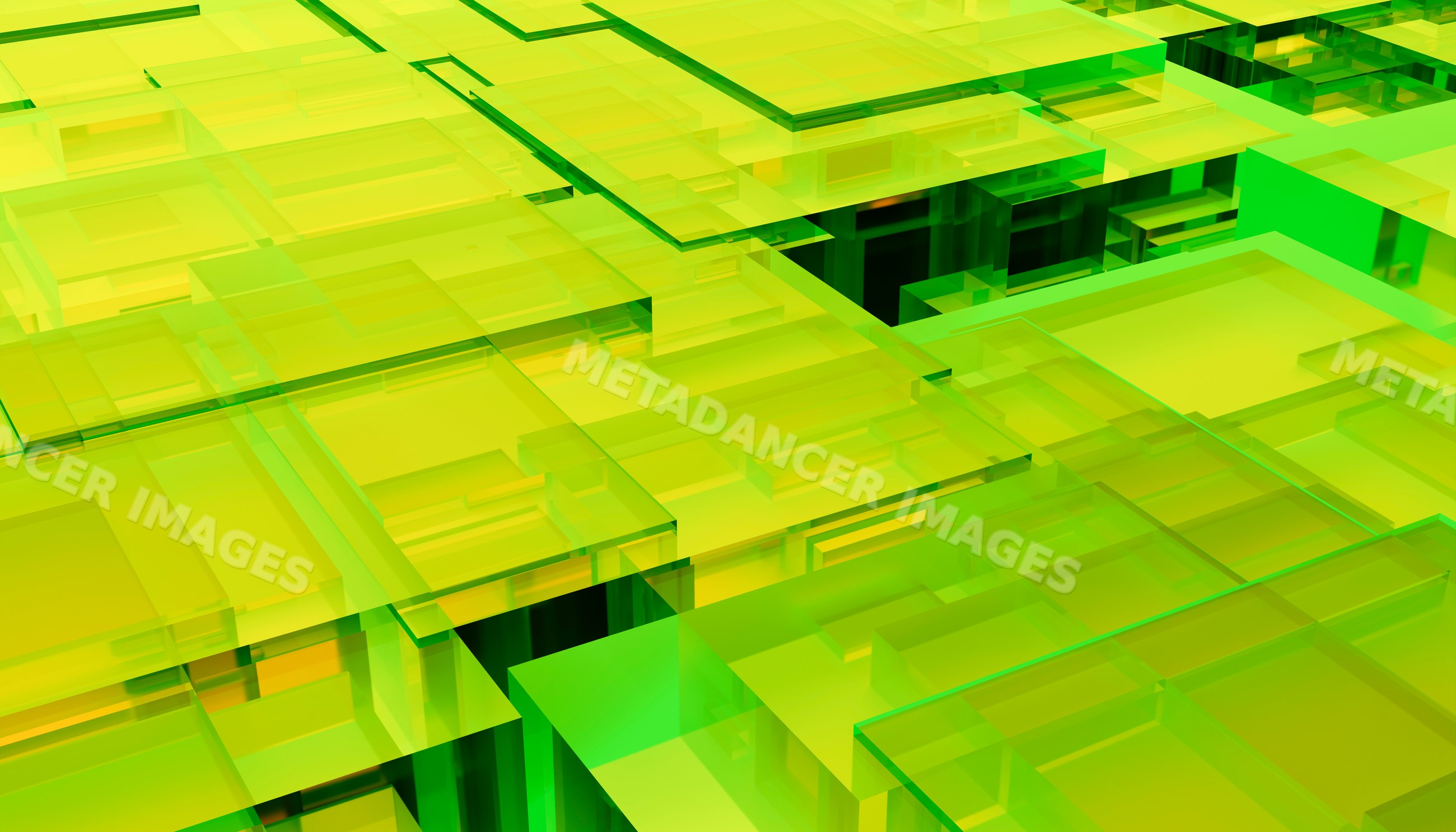 Abstract green and yellow transparent glass blocks geometric pattern