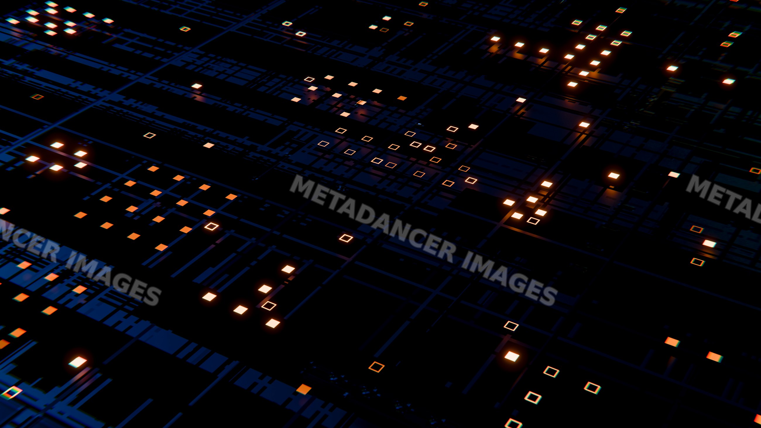 Digital circuit board with glowing lights and intricate circuitry
