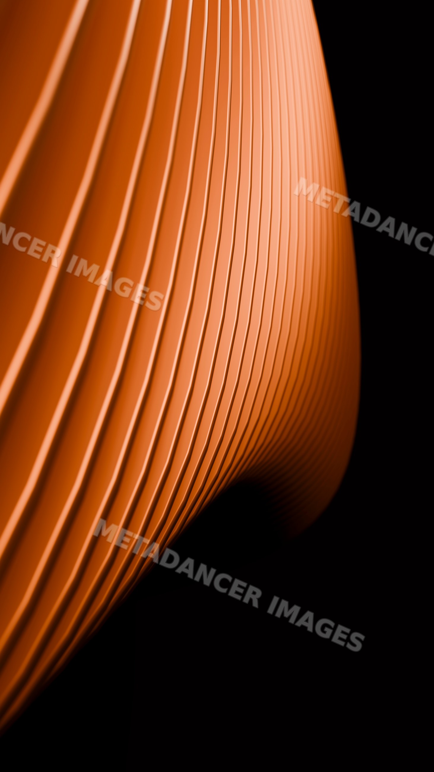 Orange curved abstract shape with grooves