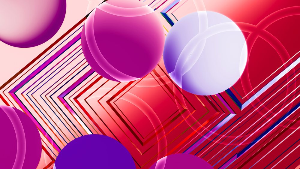 Abstract digital illustration with colorful spheres and geometric