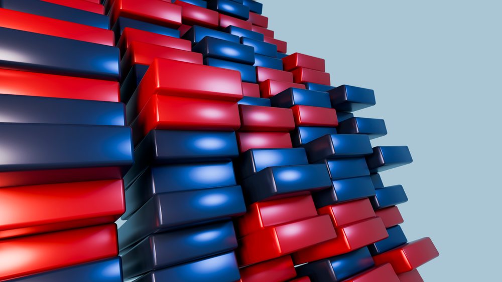 Abstract 3d red and blue stacked rectangular blocks