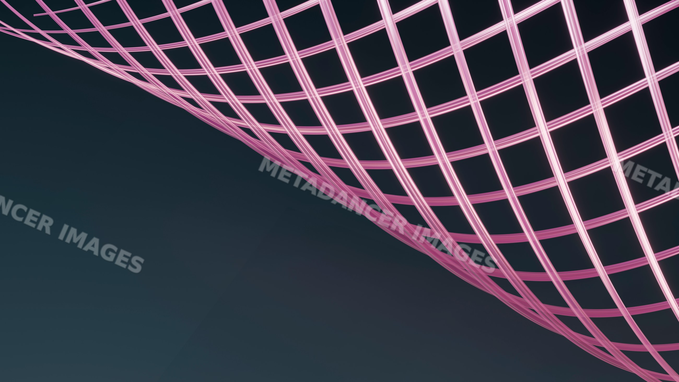 Pink lattice structure with curved grid pattern on dark background