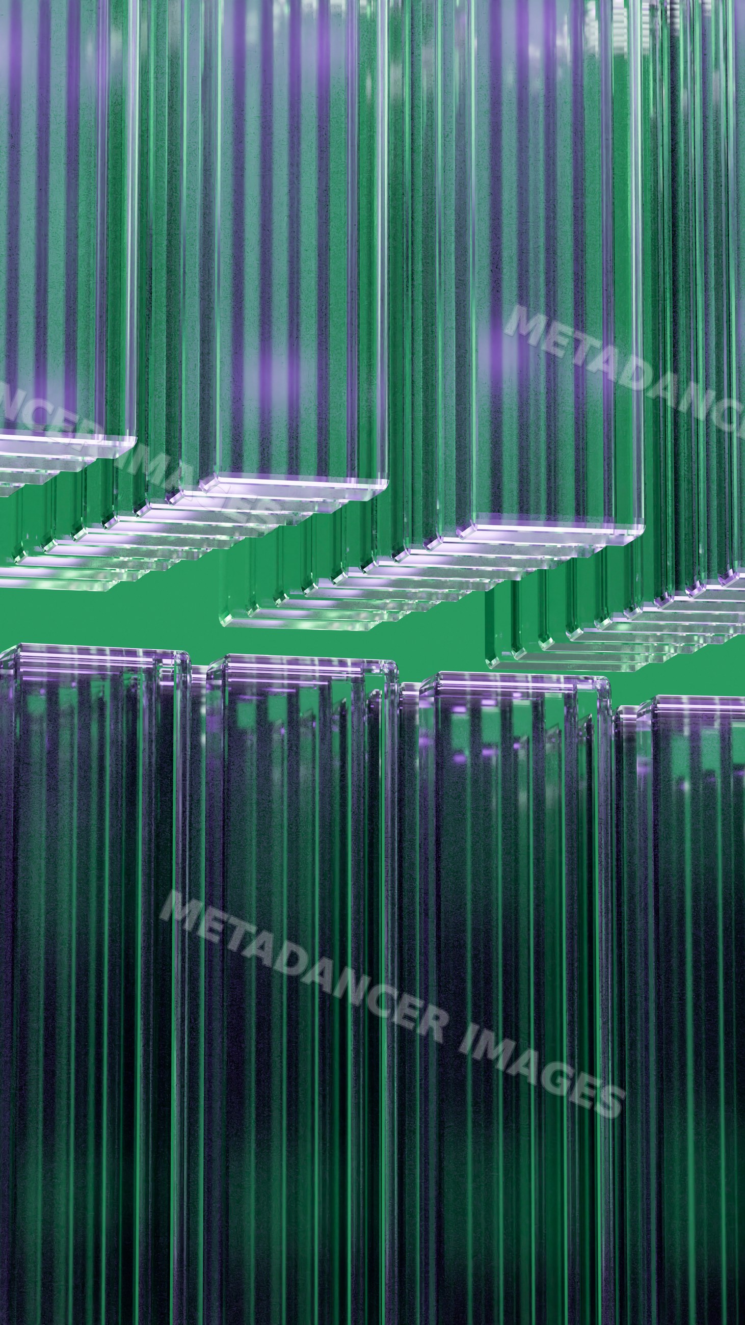 Abstract vertical glass prism pattern with green background