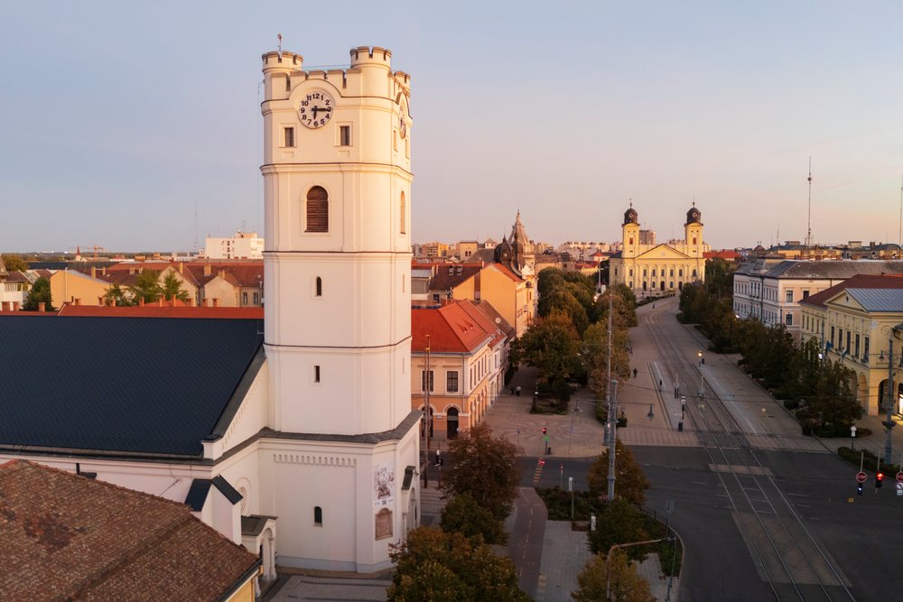 Small Reformed Church overlooking Kossuth Square in débrecen Hungary