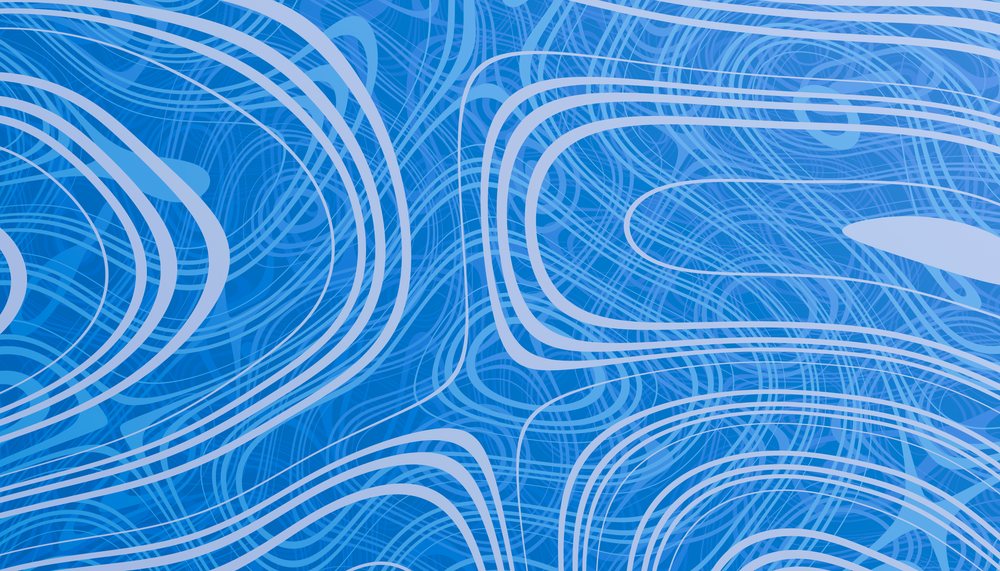 Digital abstract design with layered curving blue lines and flowing