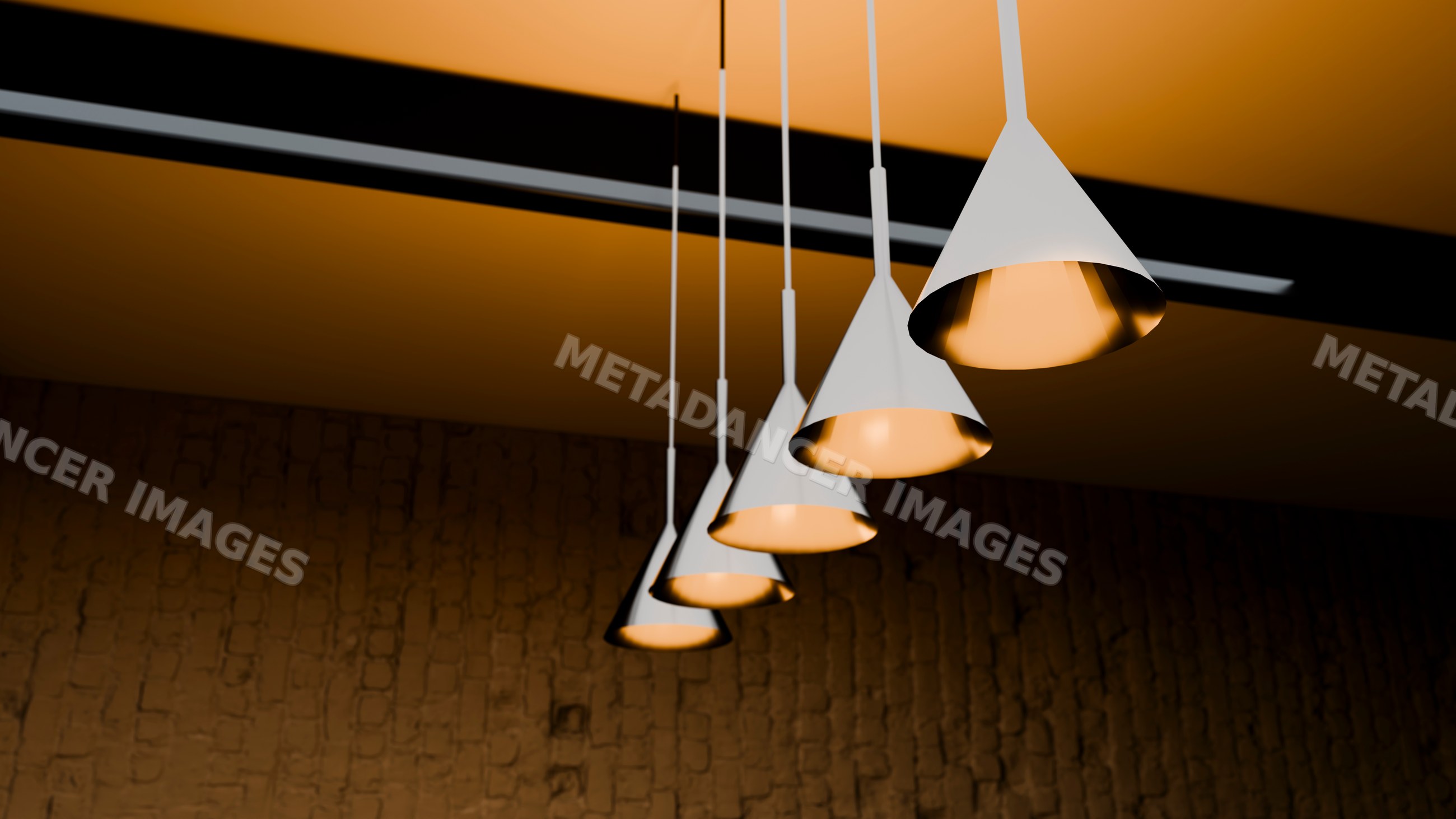 Modern pendant lights with cone-shaped shades in interior design