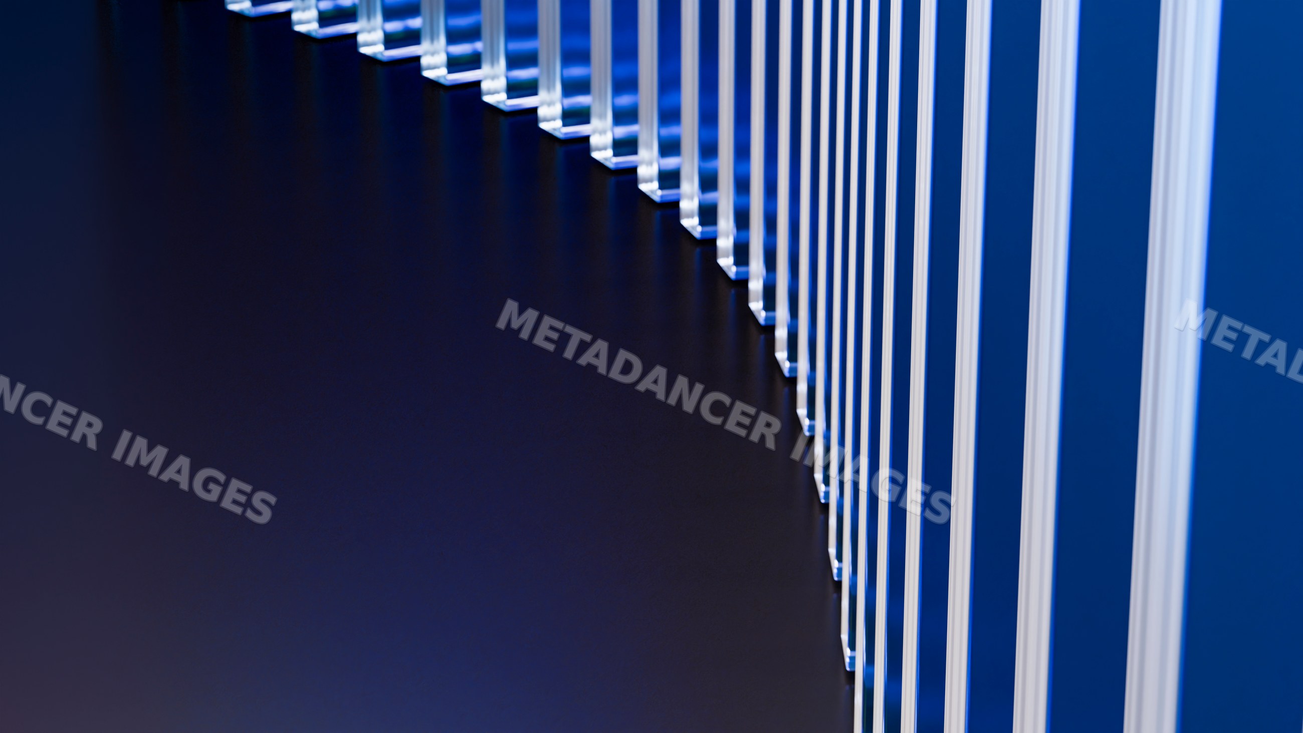 Abstract blue vertical panels with symmetrical stripes and reflections