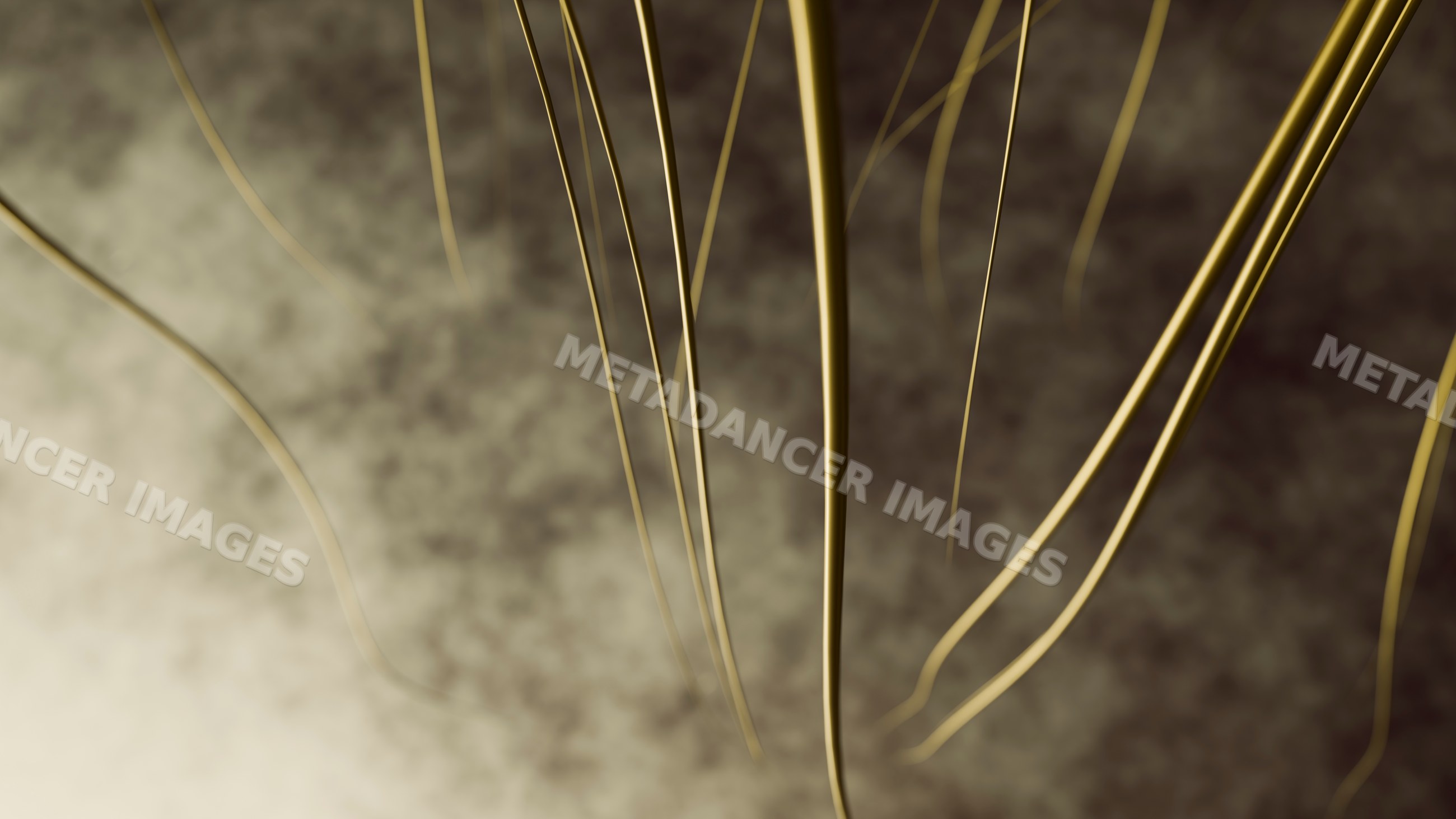 Curved golden wires forming an abstract decorative pattern on brown