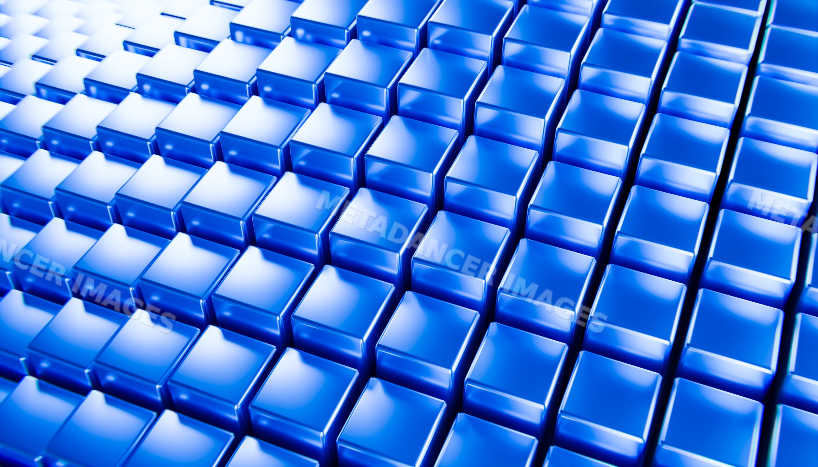 Blue glossy 3d cubes arranged in a repeating geometric pattern