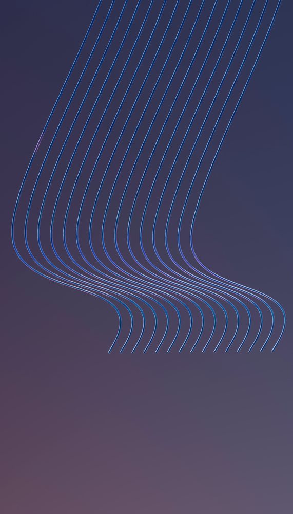 Blue neon tubing forming curved abstract light shapes against dark
