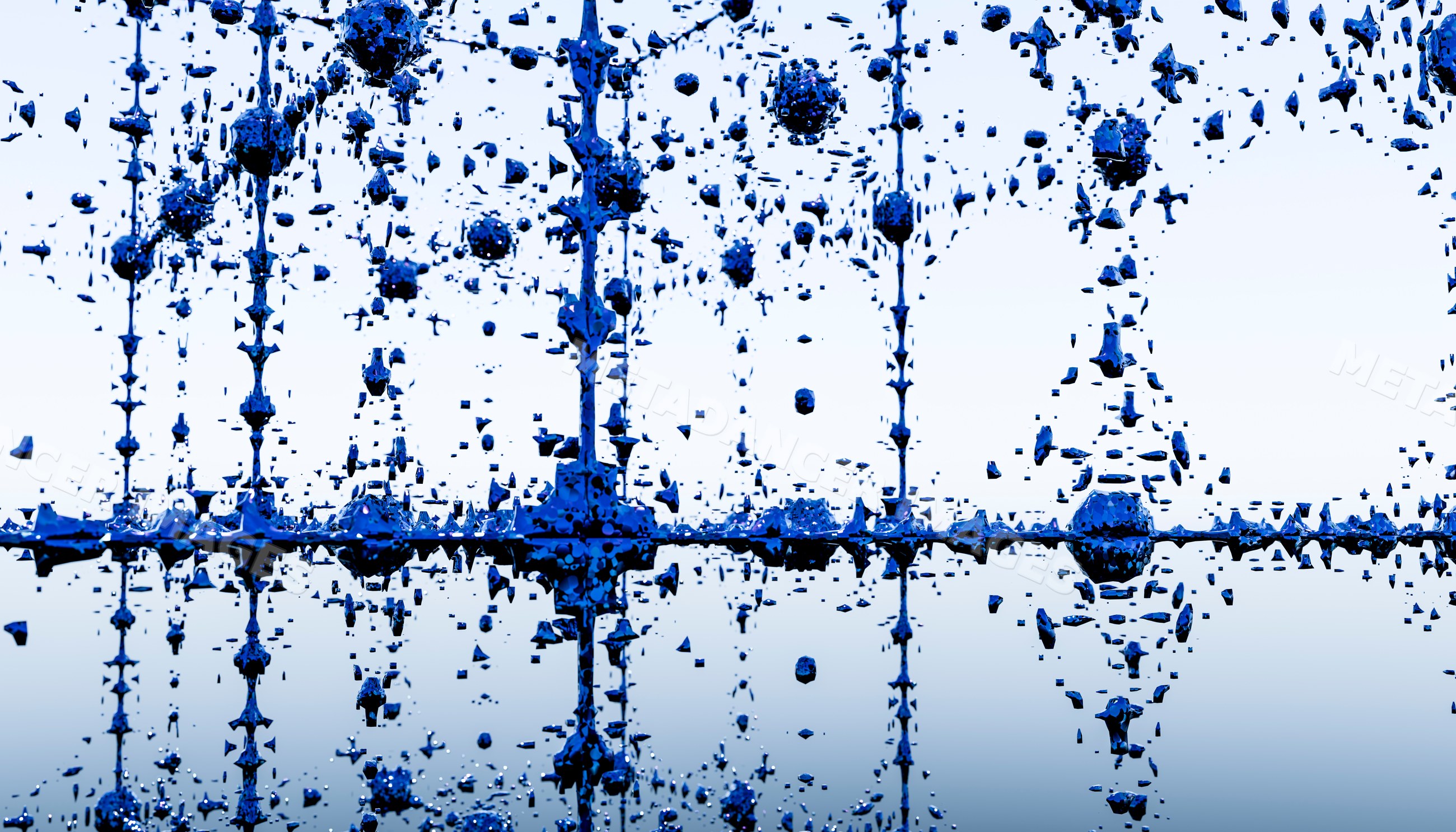 Blue 3d fractal digital clusters forming abstract network