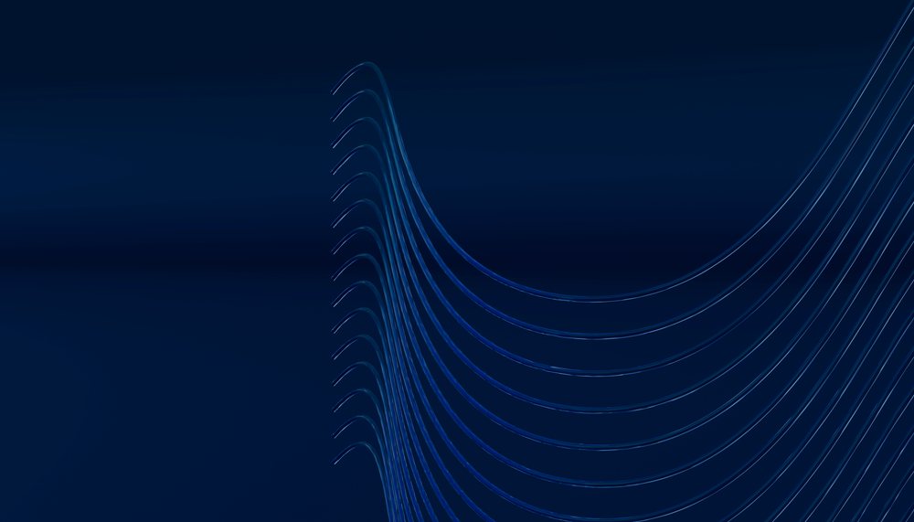Wave pattern of elegant curved lines on smooth blue background