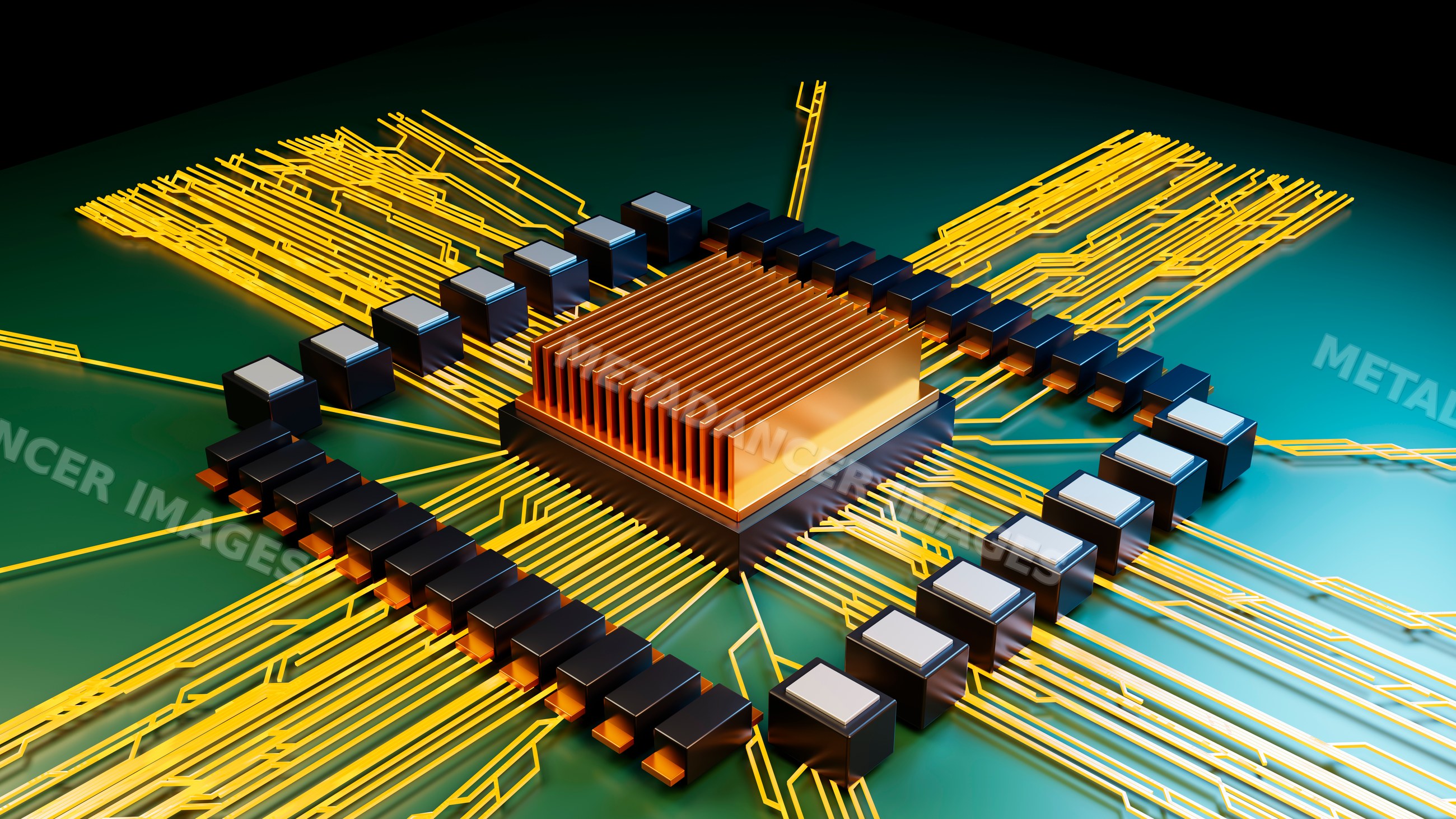 Computer chip with copper heat sink on circuit board
