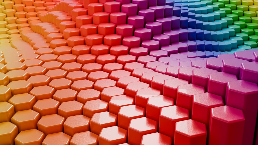 Colorful 3d hexagonal blocks with smooth gradient pattern