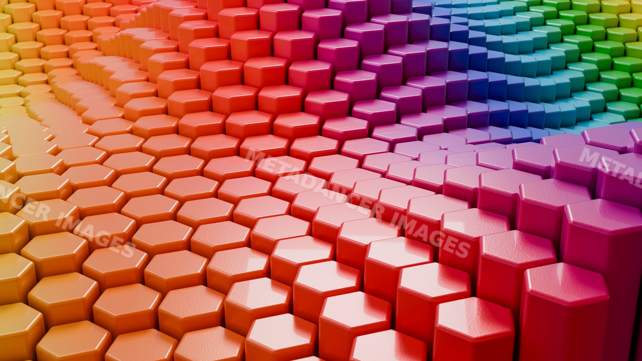Colorful 3d hexagonal blocks with smooth gradient pattern