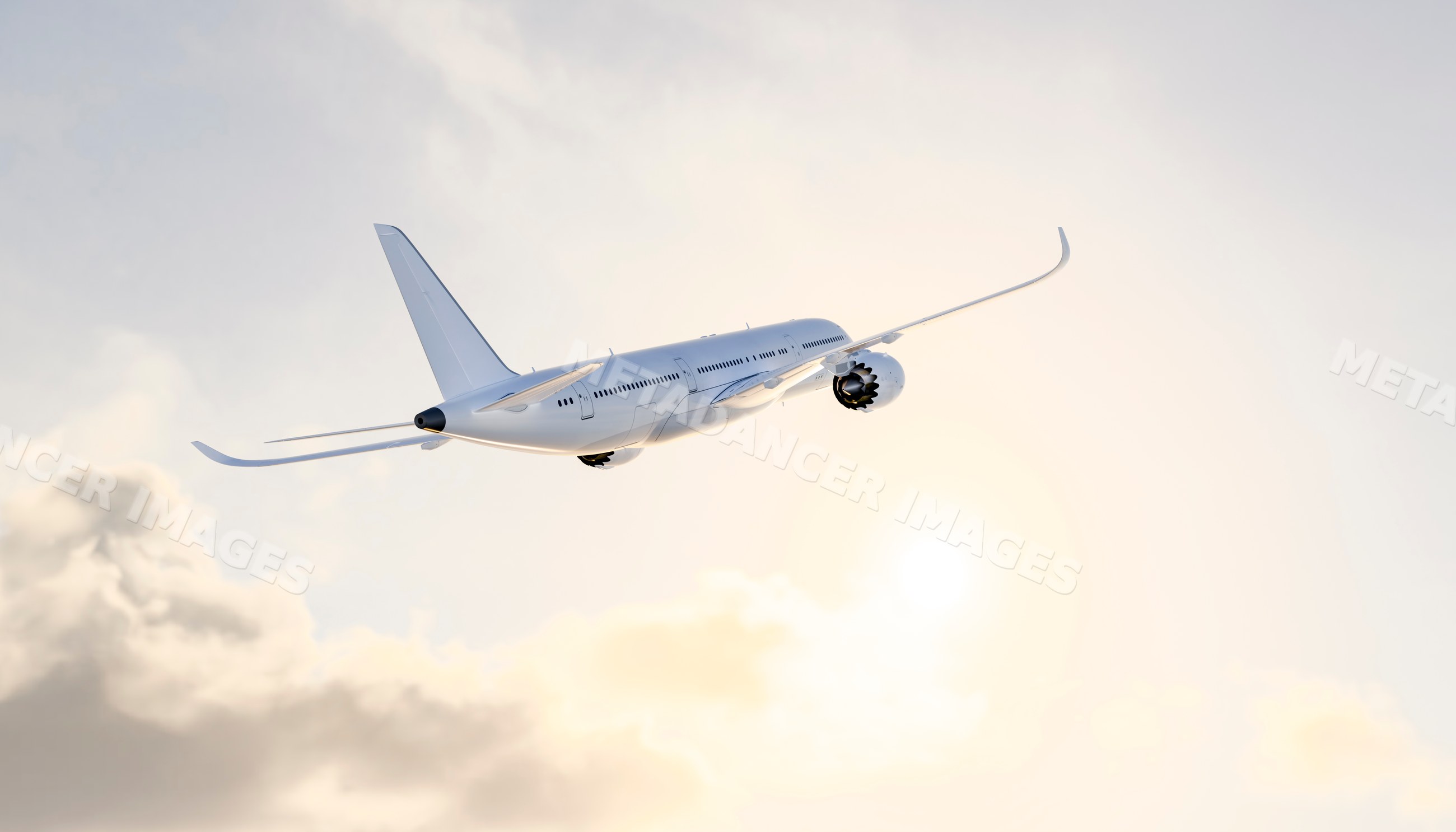 A commercial airplane flying in the sky during a sunny day