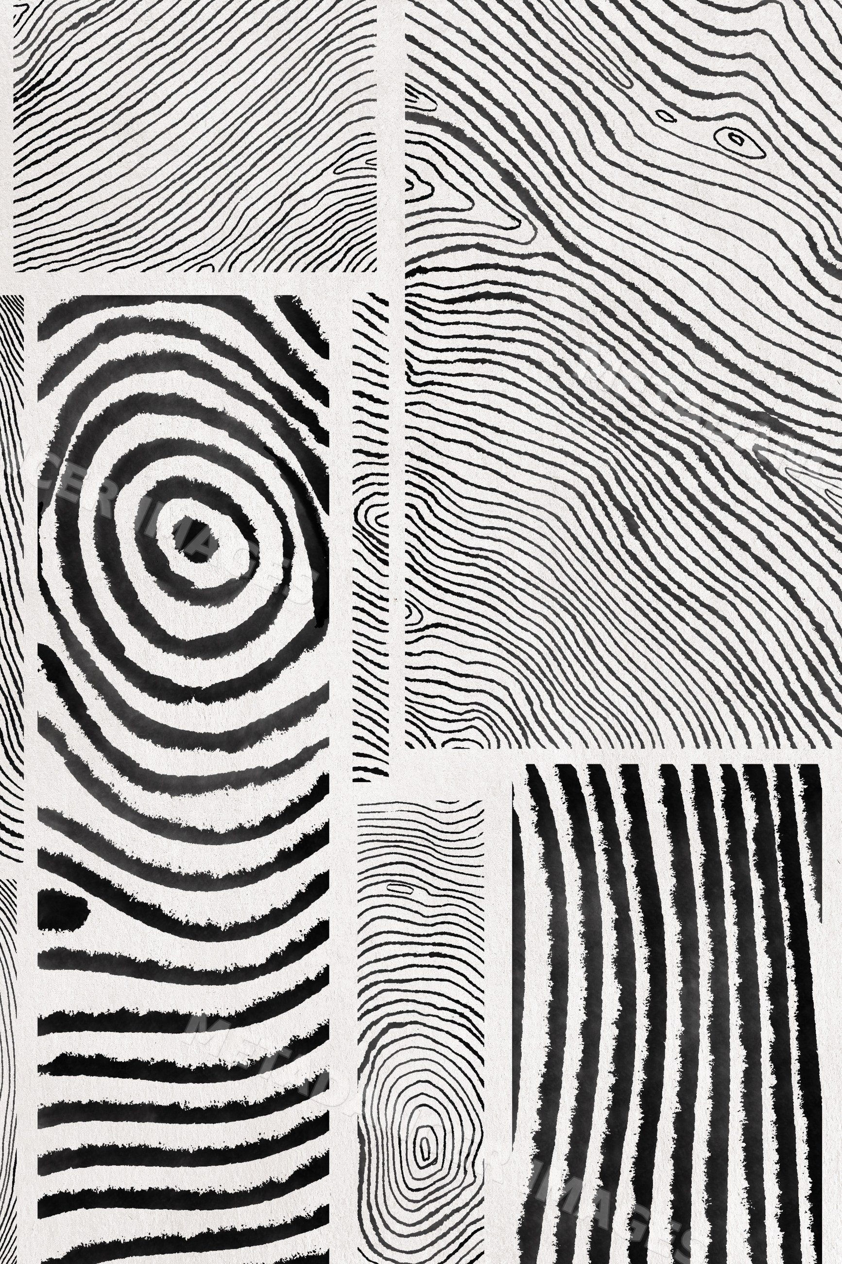 Hand-drawn Black line abstract patterns and shapes on white background