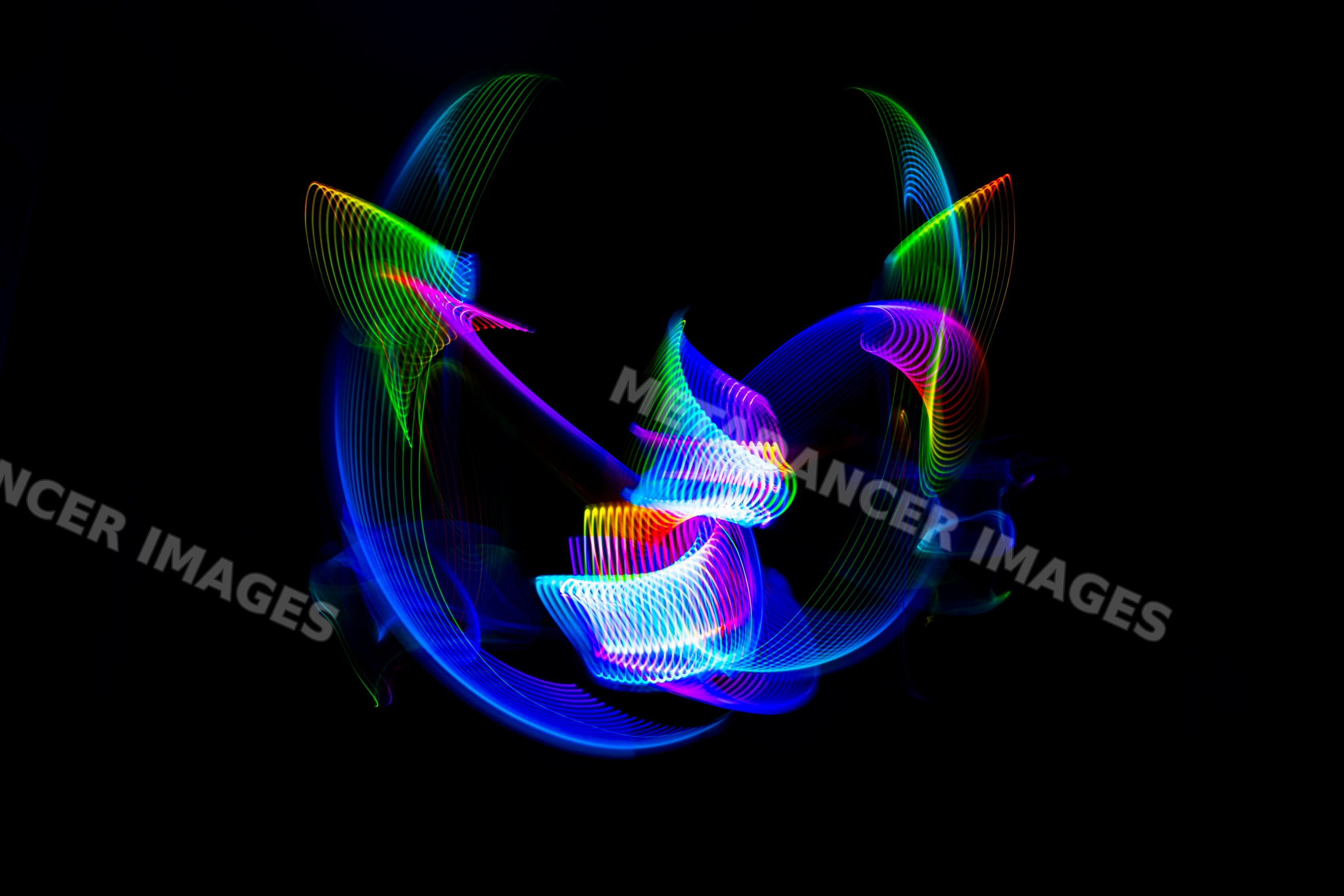 Colorful light painting with vibrant multicolor light trails