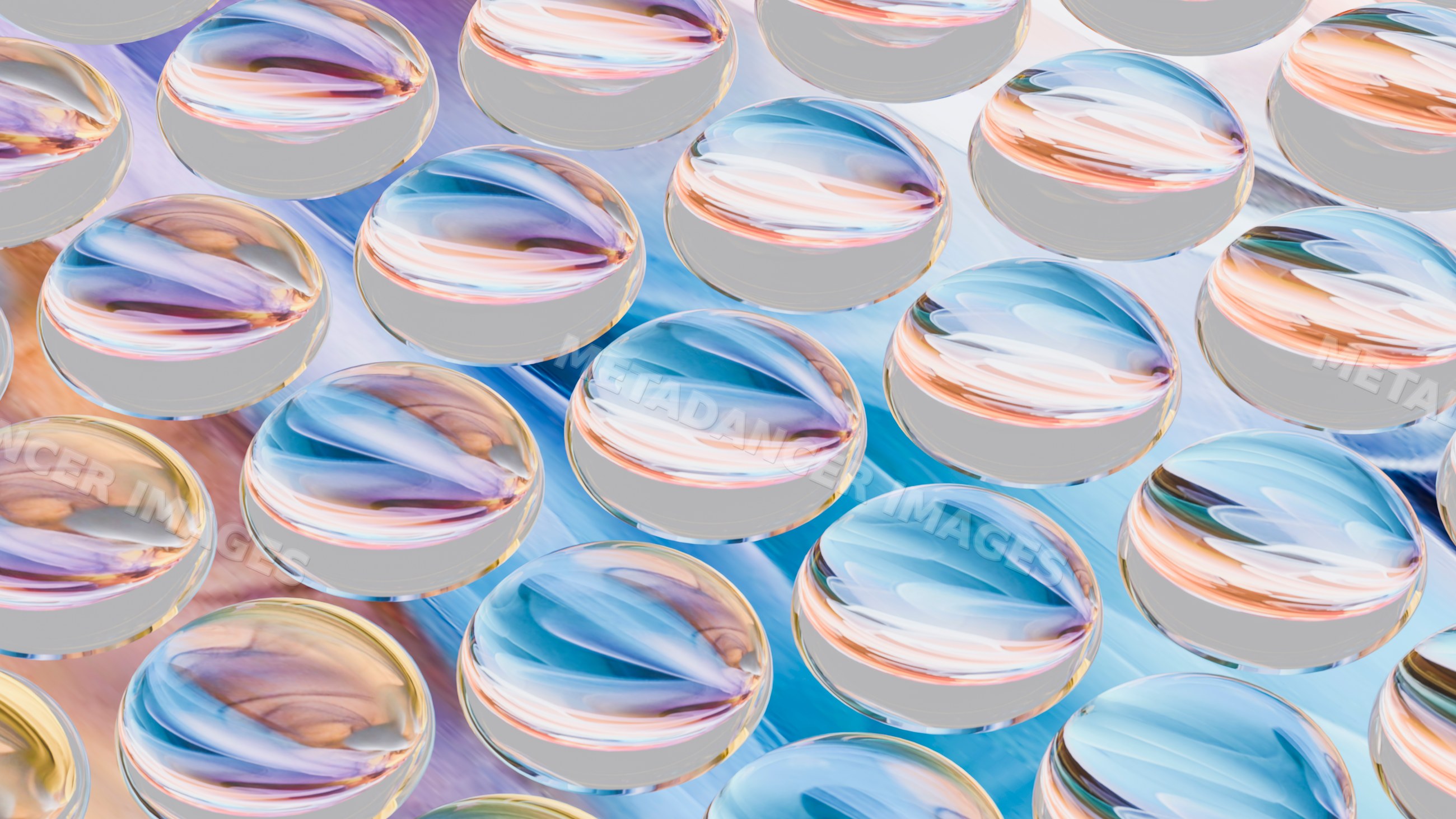 Rows of transparent softgel capsules in digital art illustration