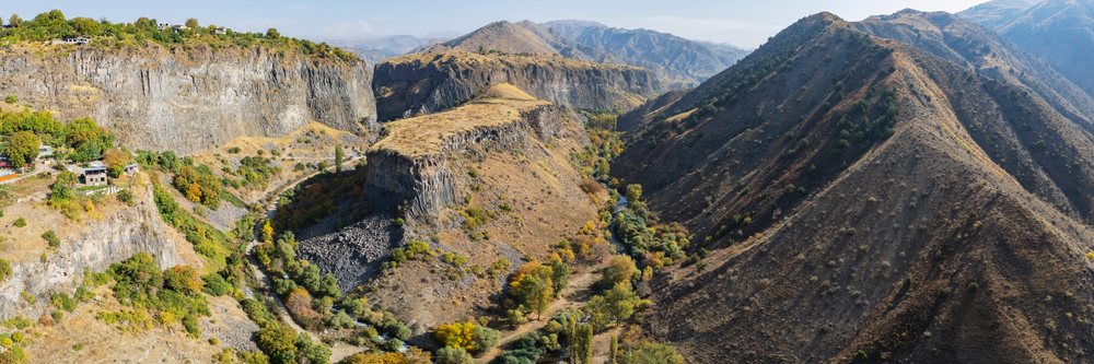 Garni Gorge canyon with azat river and rocky cliffs