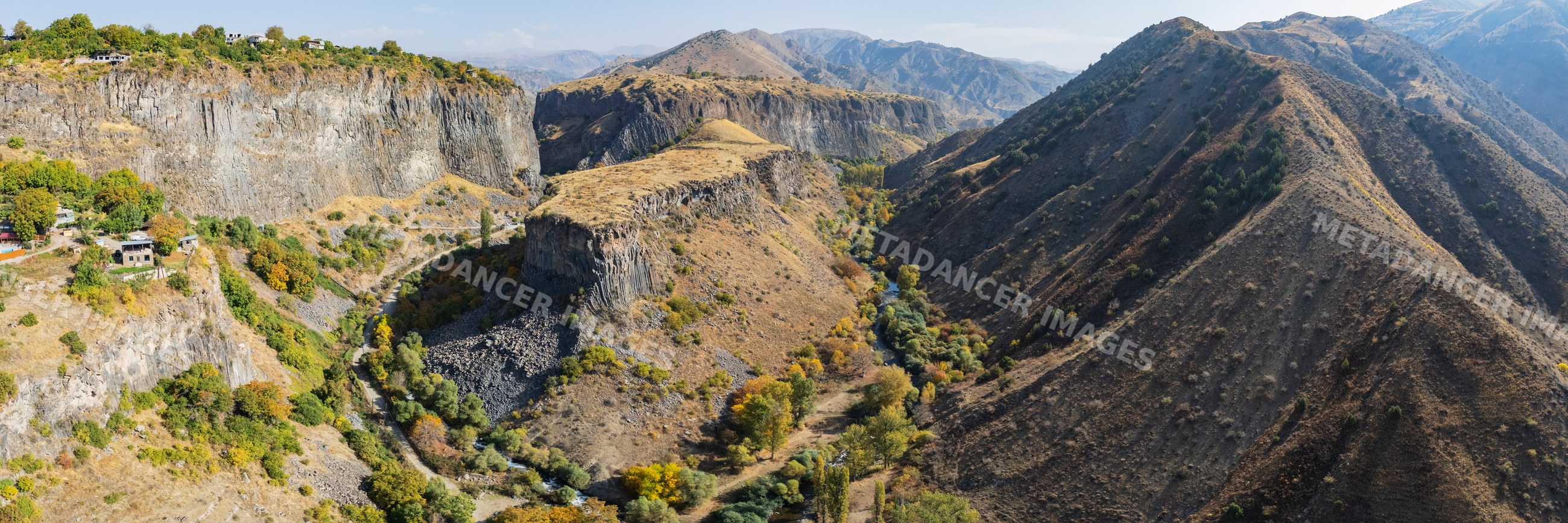 Garni Gorge canyon with azat river and rocky cliffs