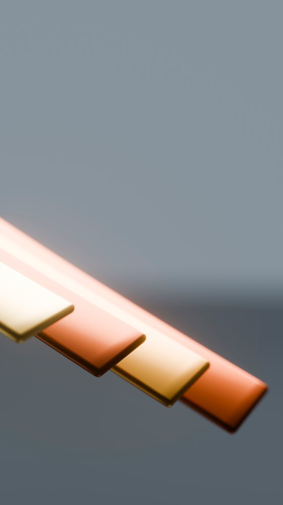 Stacked rectangular gold and brown metallic bars