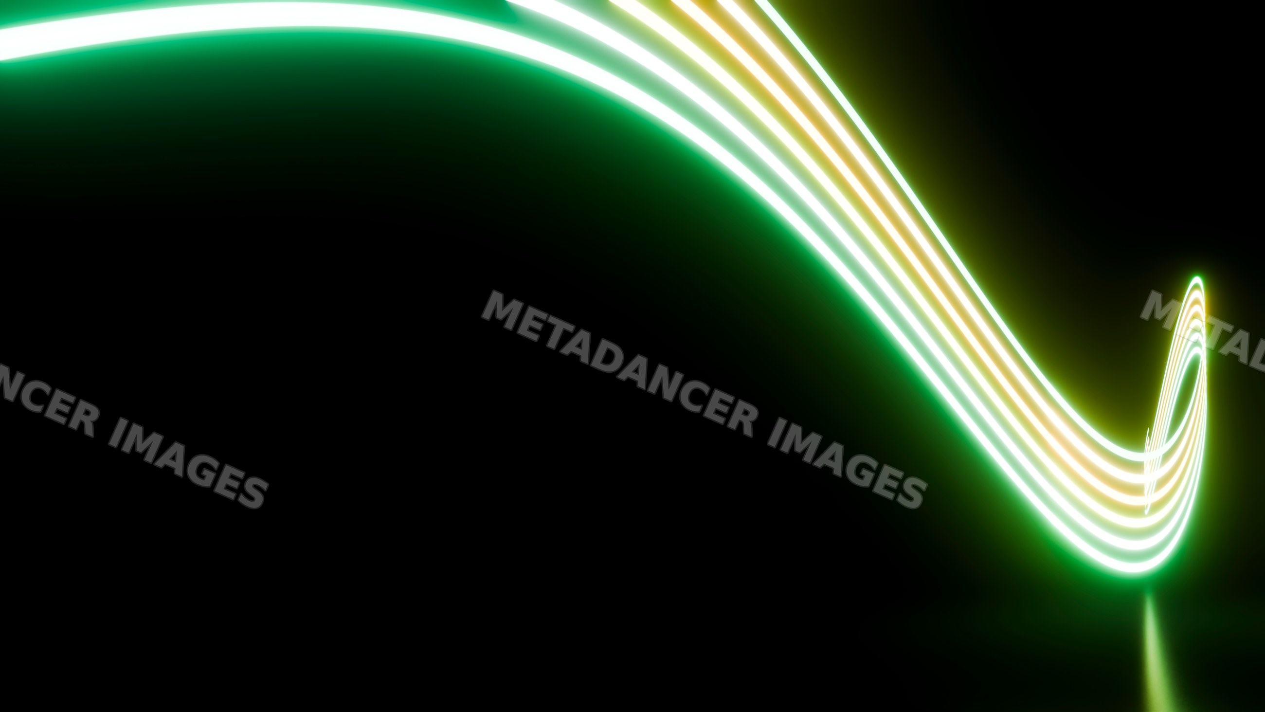 Curved glowing neon light trails on black background