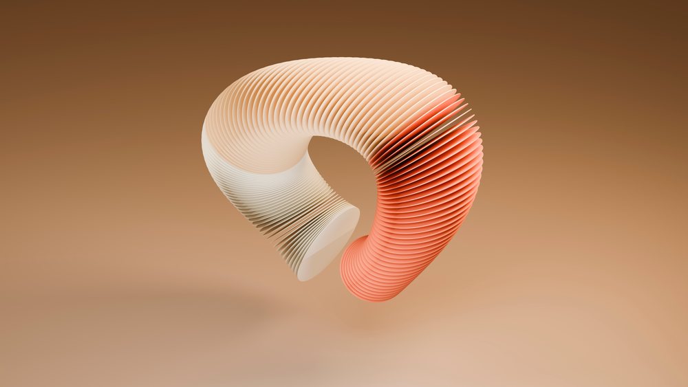Abstract 3d illustration of a layered floating curved sculpture
