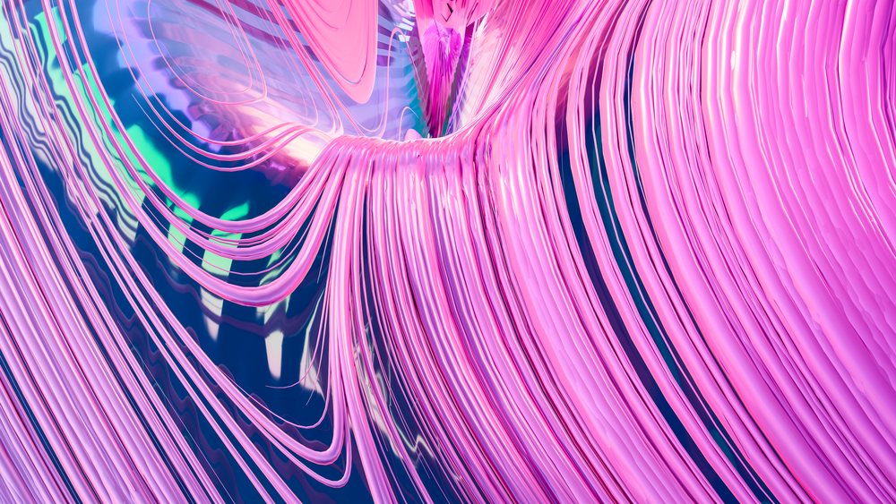 Abstract pink flowing curved lines and fluid shapes 3d illustration