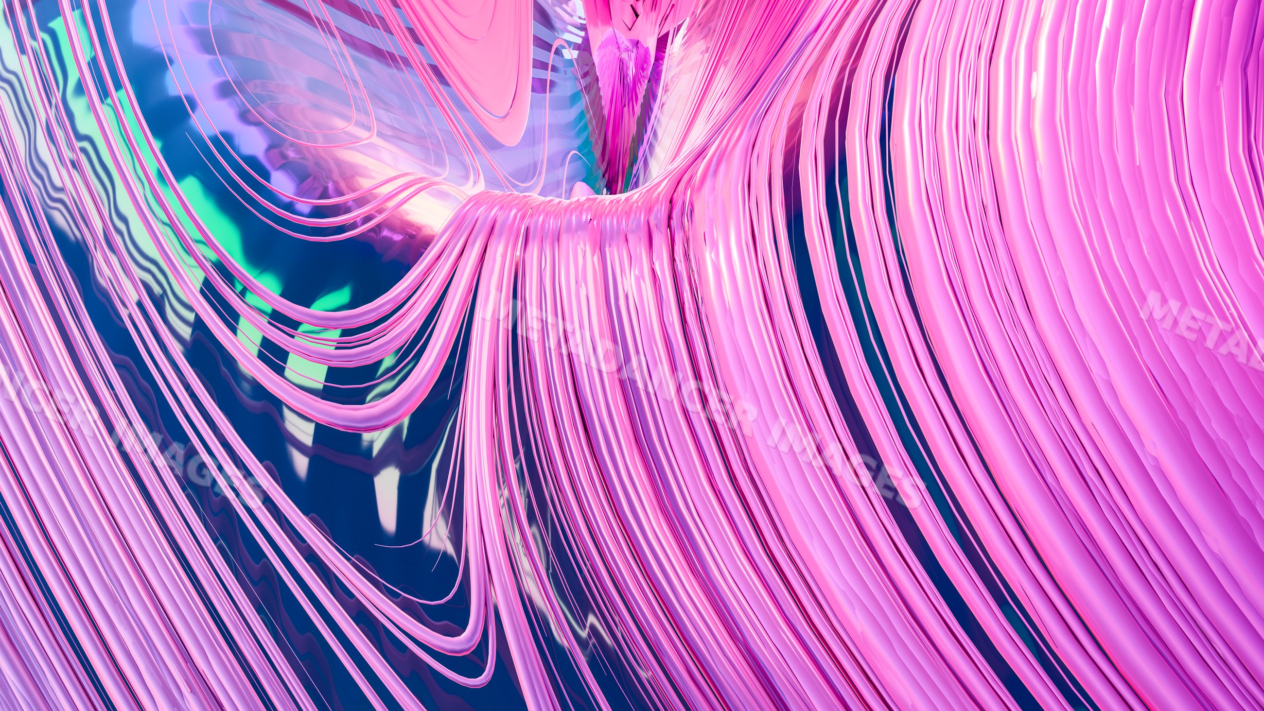Abstract pink flowing curved lines and fluid shapes 3d illustration