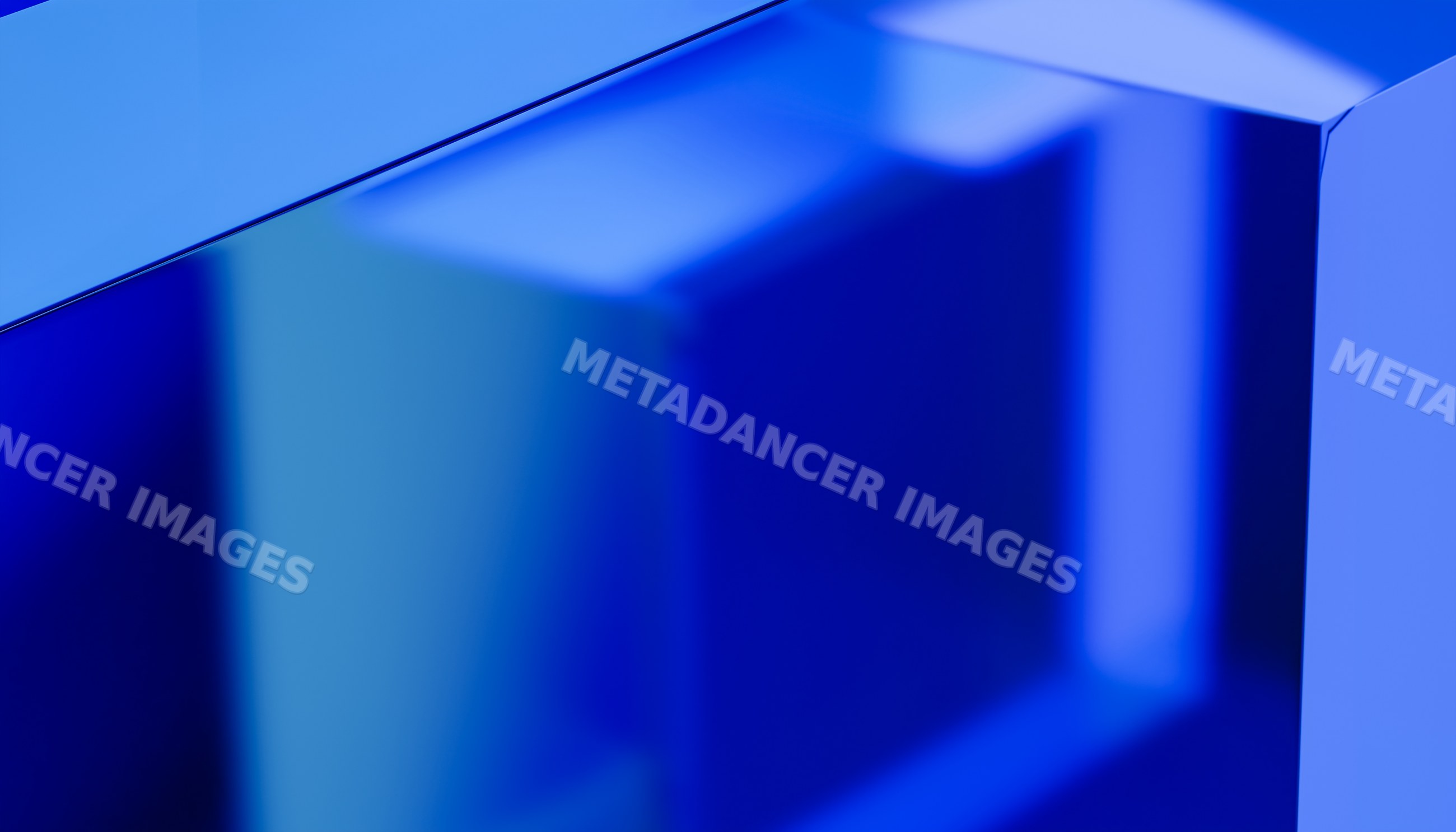 Blue abstract render with geometric shapes and reflective surfaces